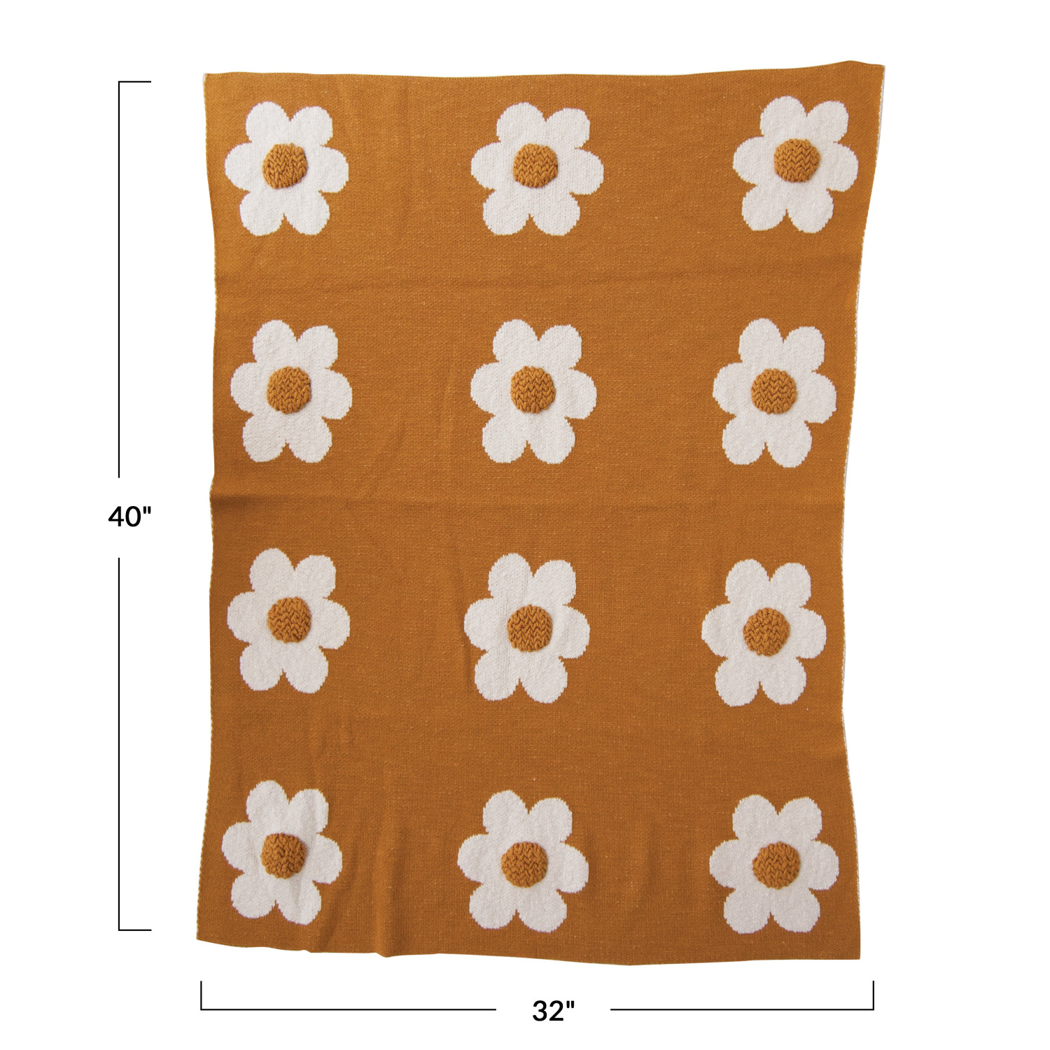 Cotton Knit Baby Blanket w/ Flowers & Tufting