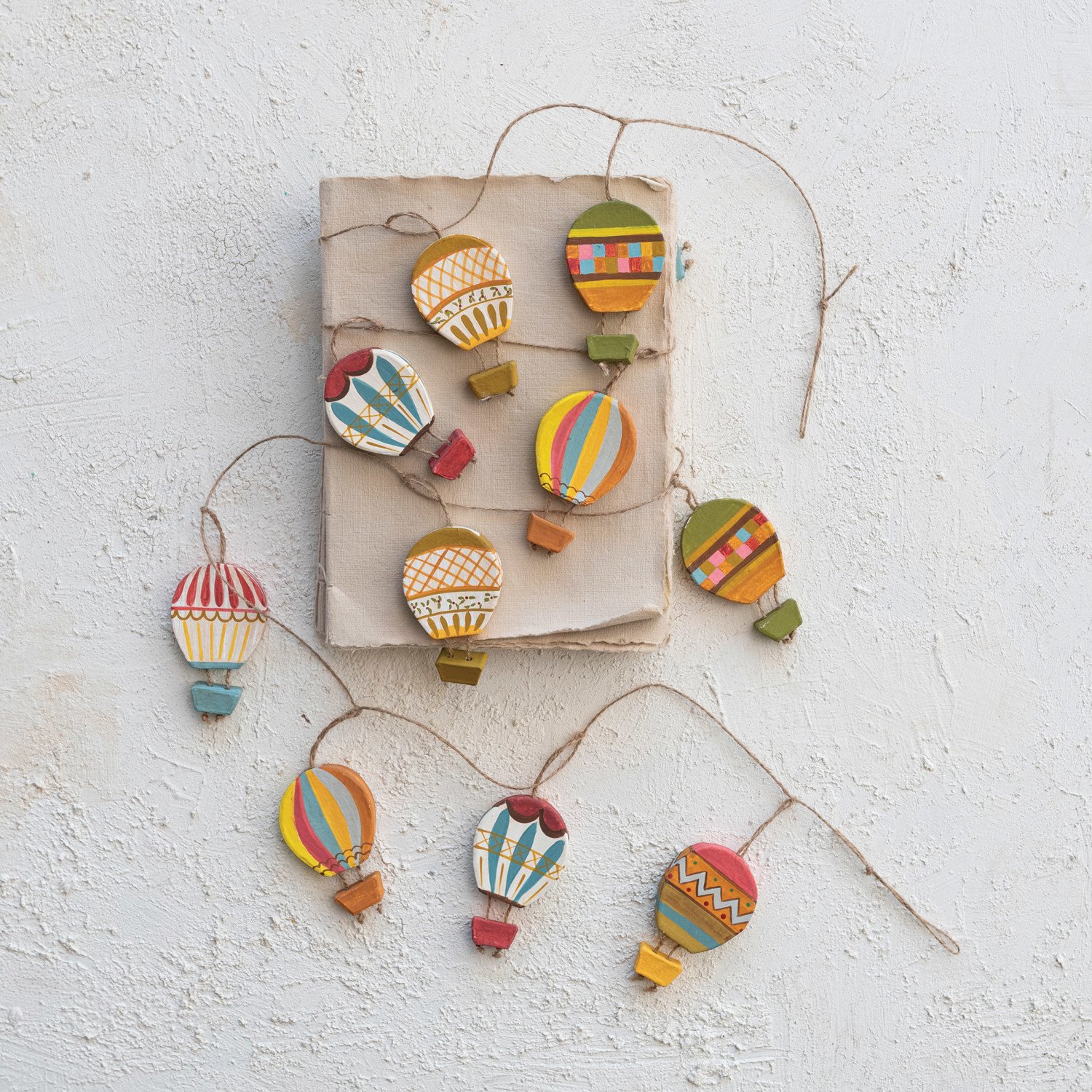 HandPainted Paper Hot Air Balloon Garland on Jute Cord, Multi Color