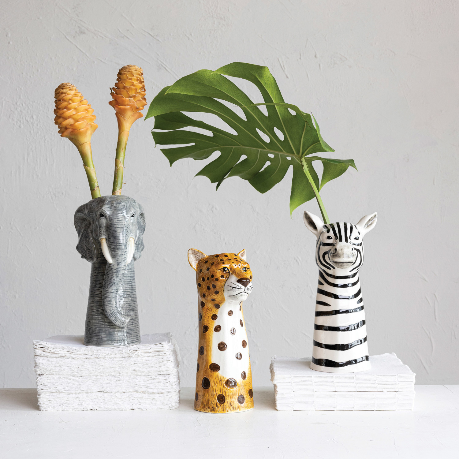 HandPainted Stoneware Zebra Vase