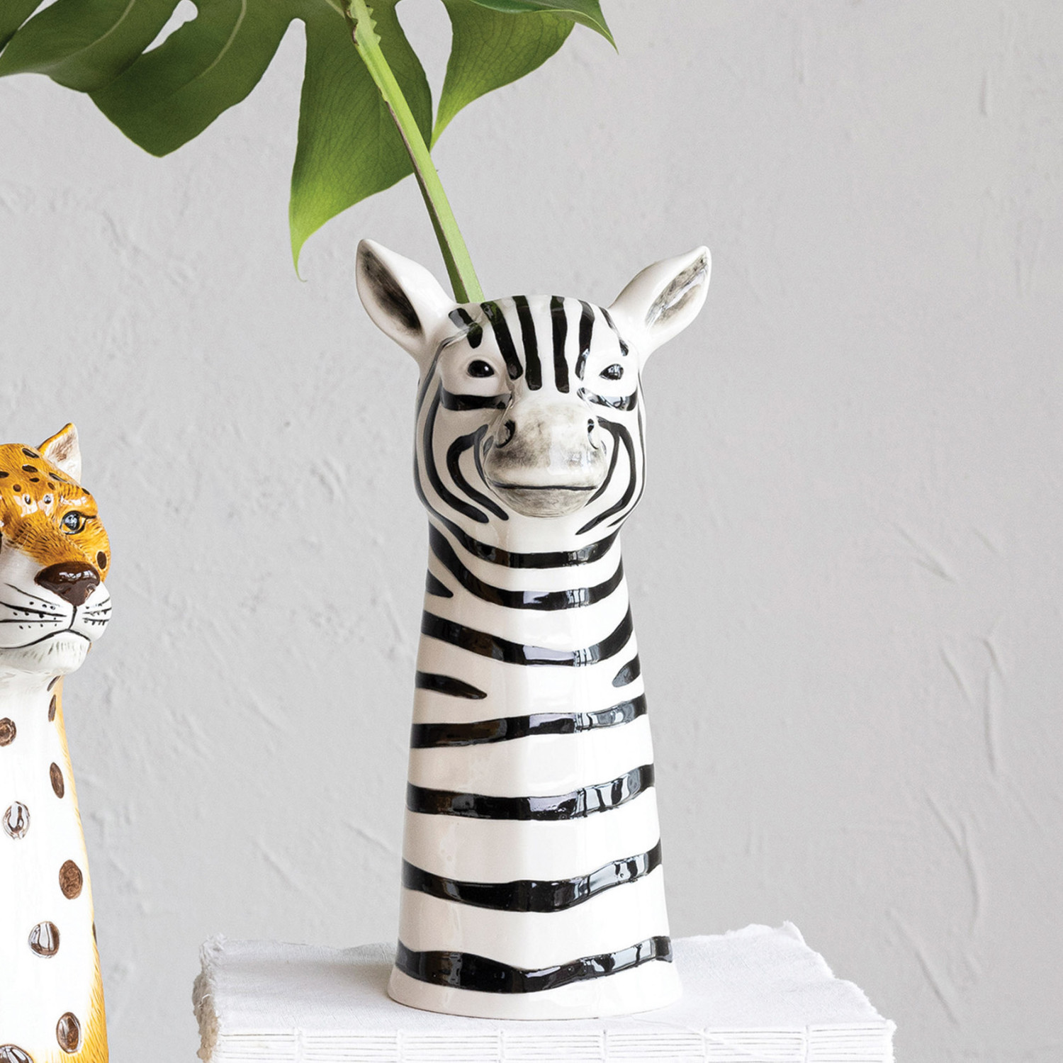 HandPainted Stoneware Zebra Vase