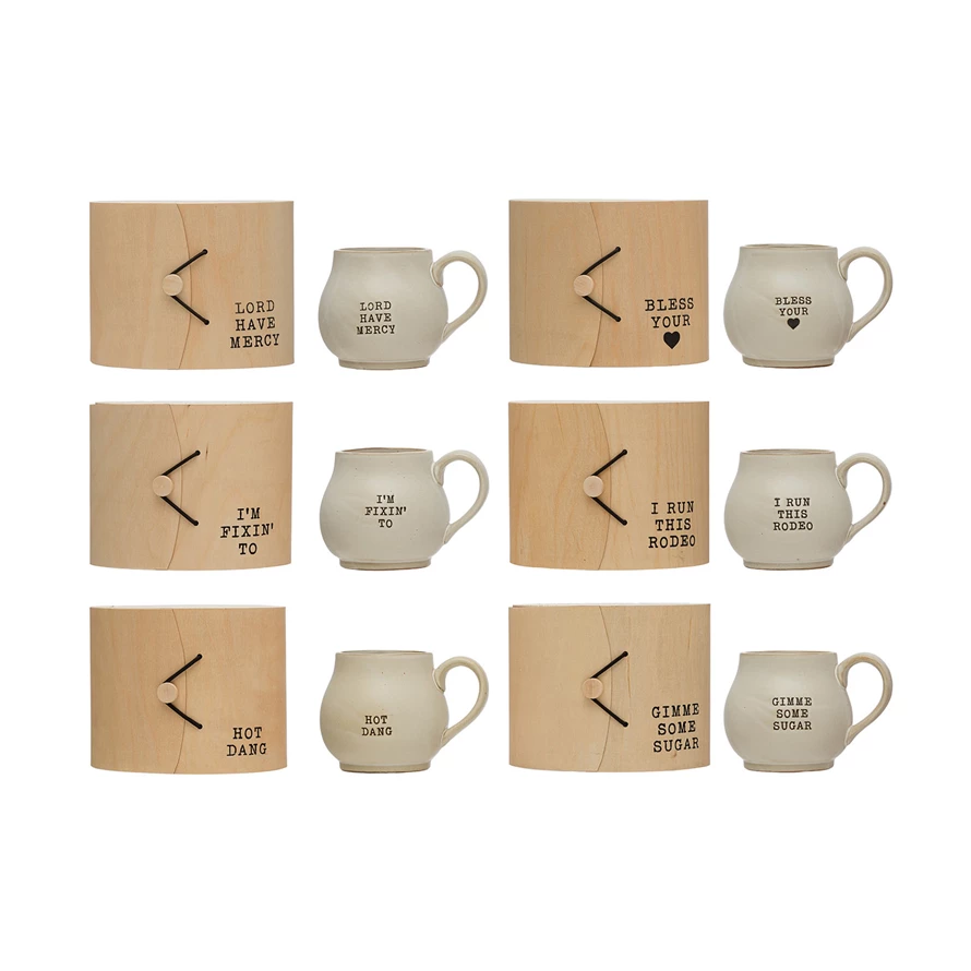 CREATIVE Co-op Pedestal Tea Bag Holder Mug Ceramic Cup Geometric