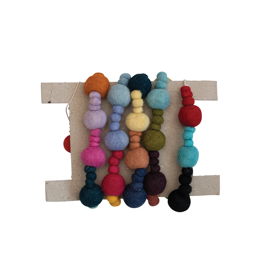 72"L Handmade Wool Felt Ball Garland, Multi Color