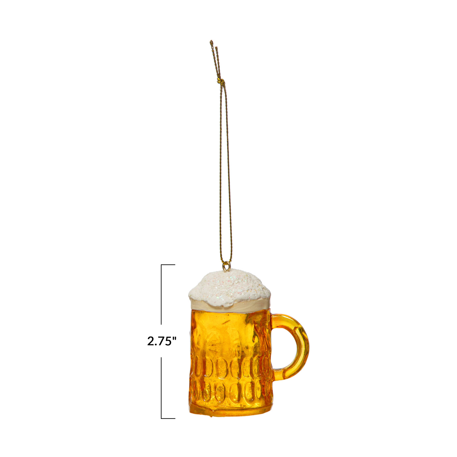 23/4"H Resin Beer Mug Ornament w/ Glitter, Yellow & White
