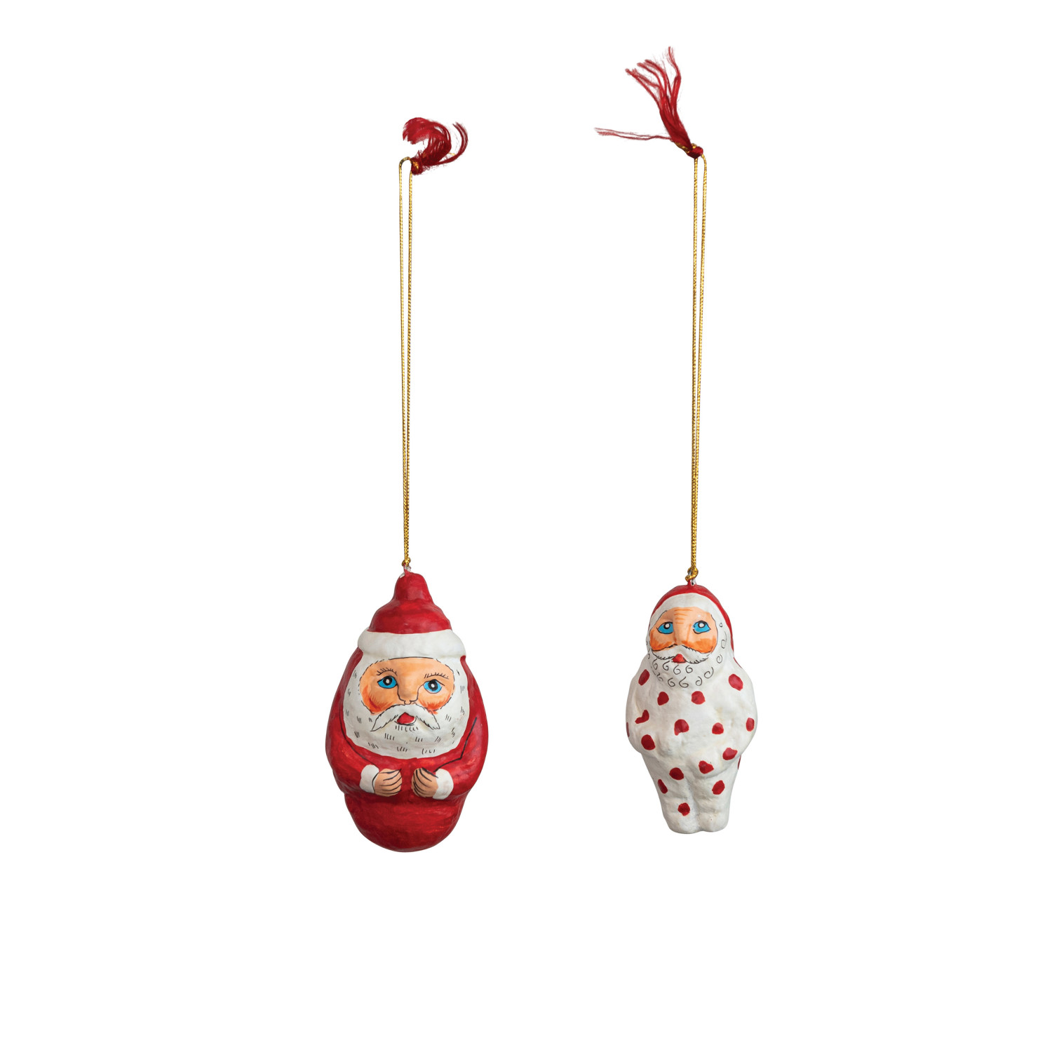 4"H HandPainted Paper Mache Santa Ornament, Multi Color, 2 Styles