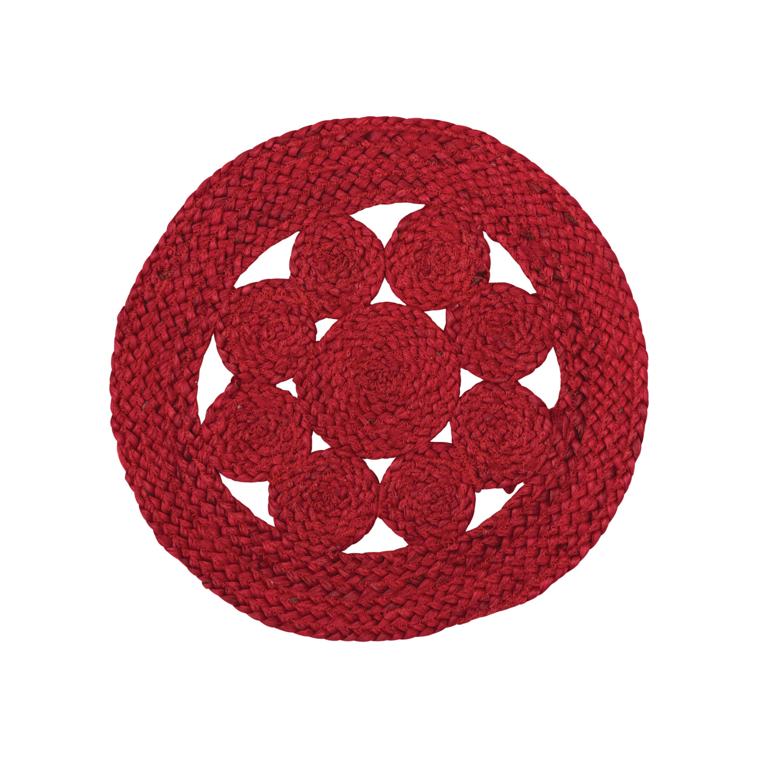 15" Round Braided Jute Placemat, Red