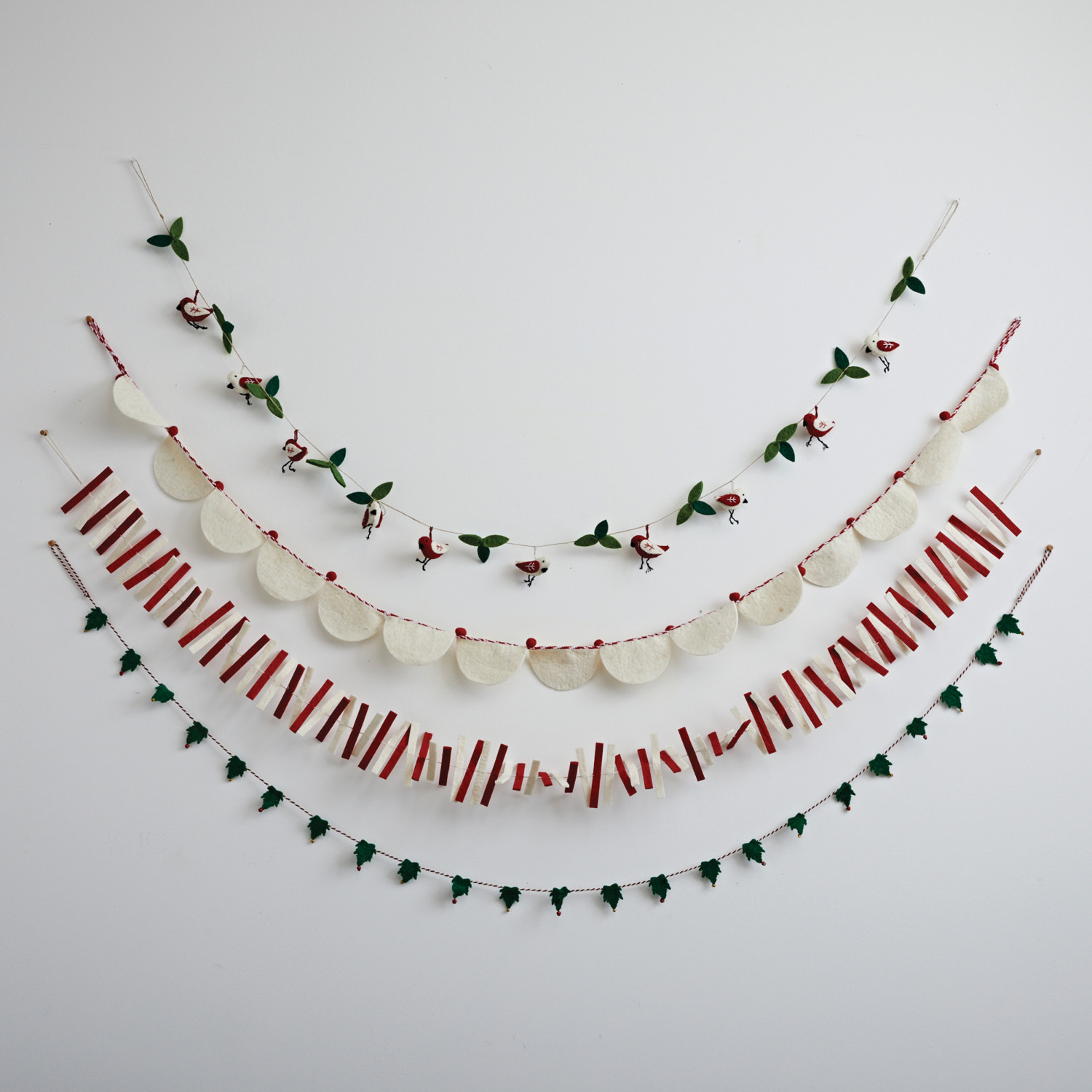 72"L Handmade Wool Felt Garland w/ Birds & Leaves, Multi Color
