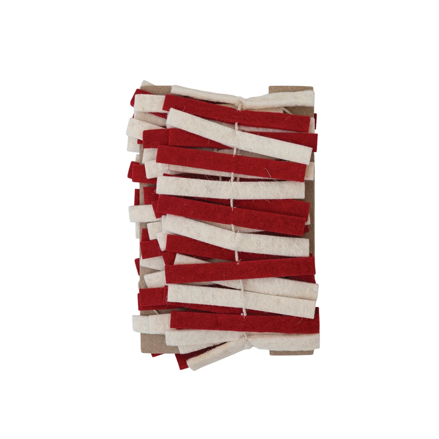 72"L Handmade Wool Felt Strips Garland, Red & White