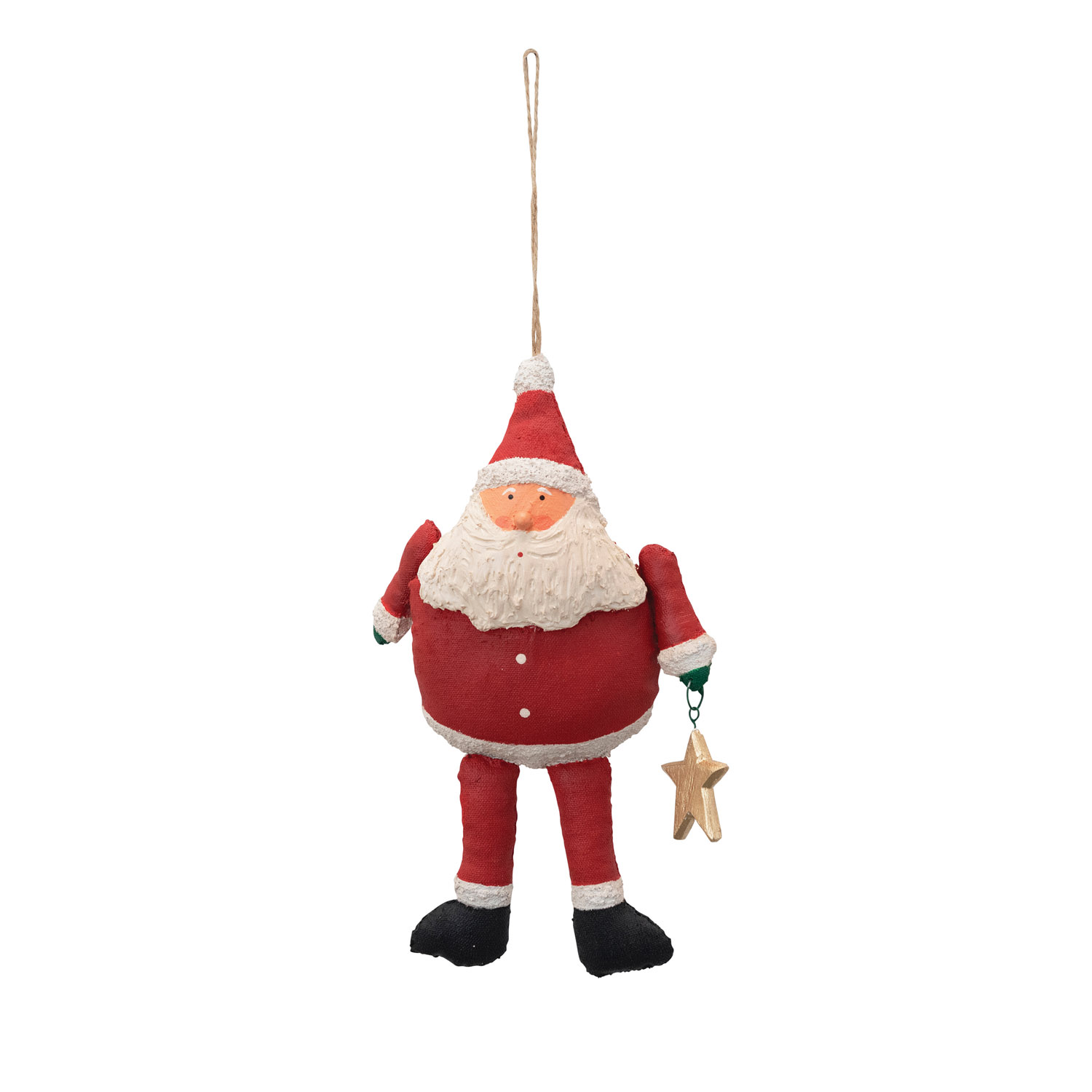8"H HandPainted Canvas Santa Ornament with Star, Red