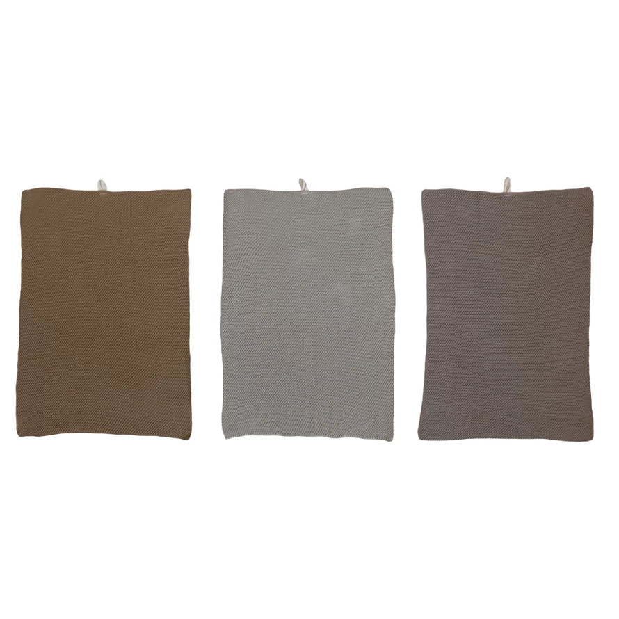 Creative Co-Op Tan & Grey Striped Cotton Tea Towels (Set of 3 Pieces)