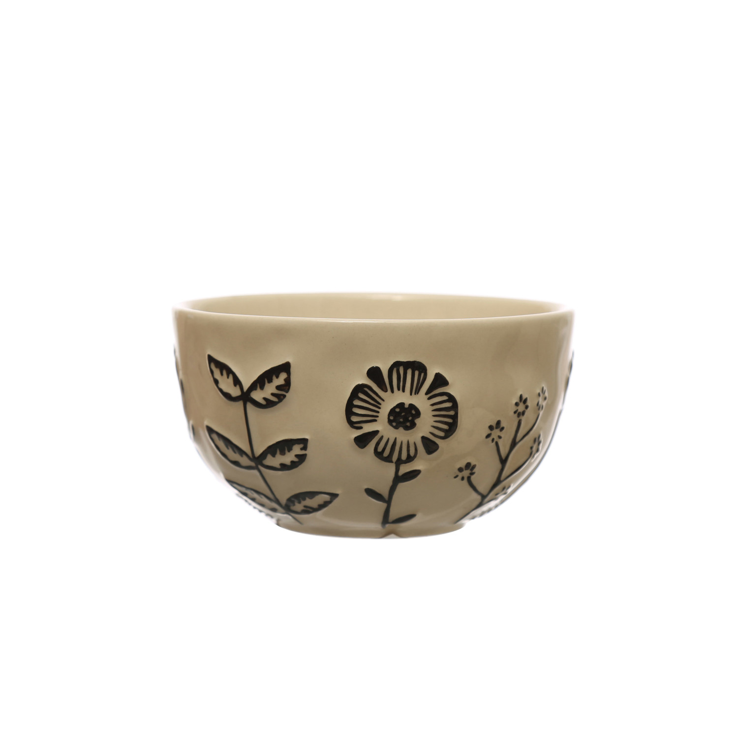 HandPainted Stoneware Bowl w/ Embossed Flowers