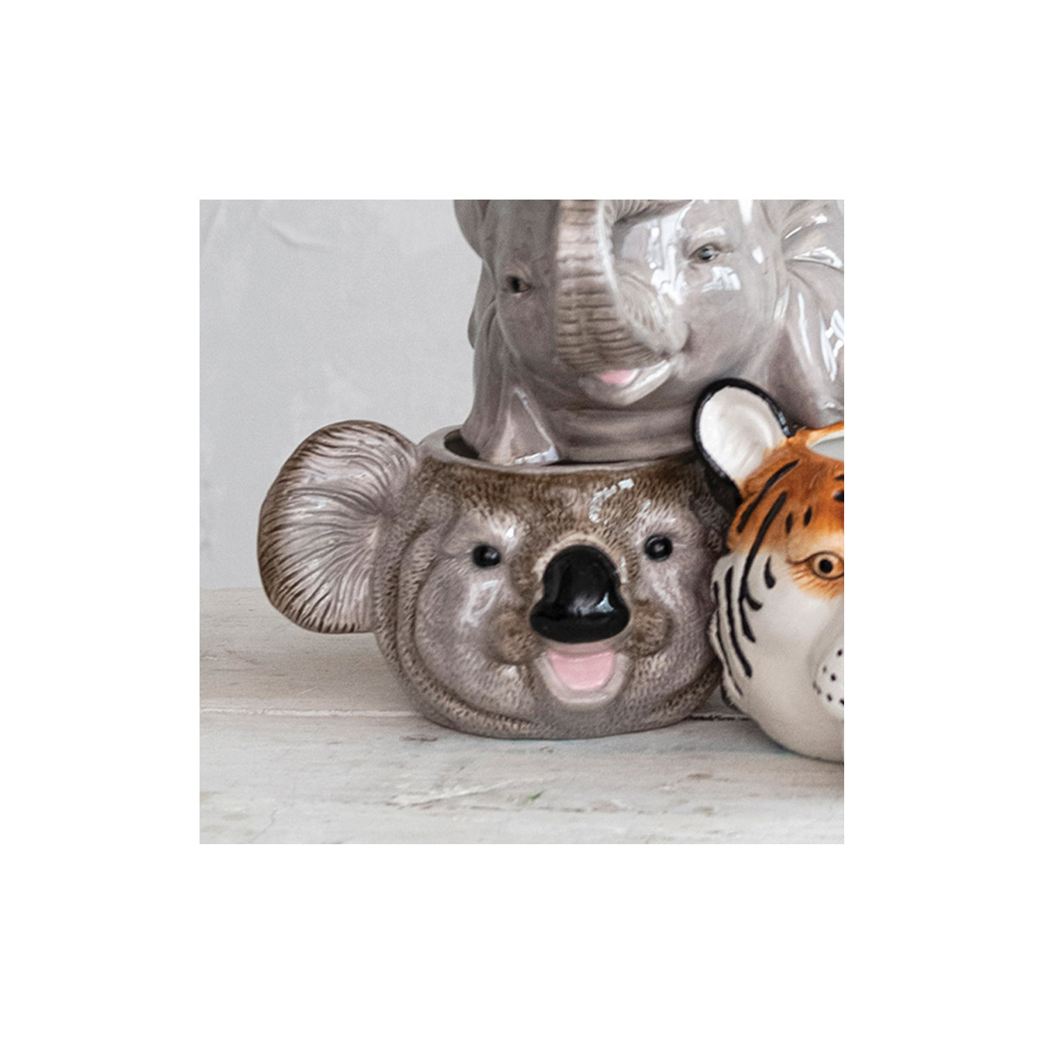 73/4" Round x 53/4"W x 41/4"H Ceramic Koala Head Planter, Grey