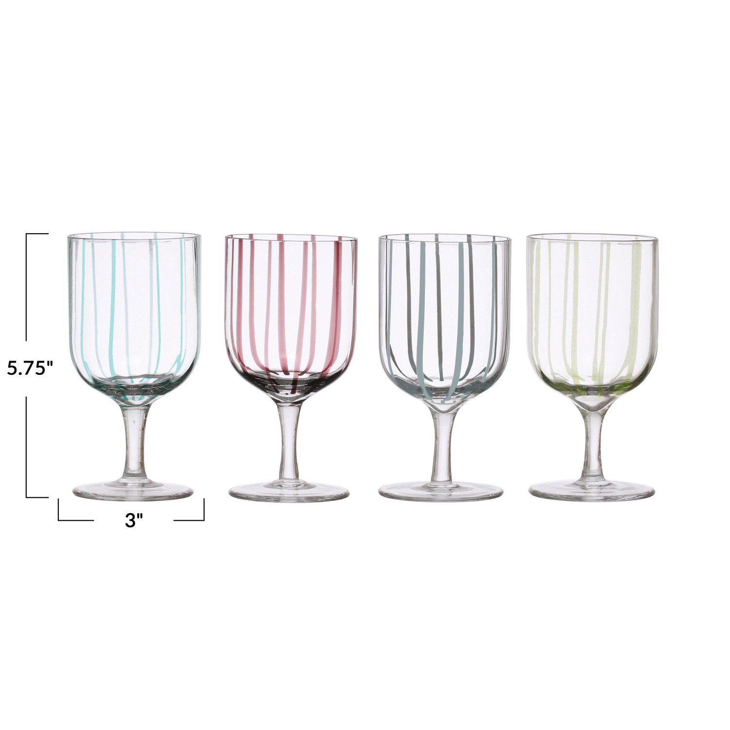 14 oz. HandPainted Stemmed Glass w/ Stripes, 4 Colors