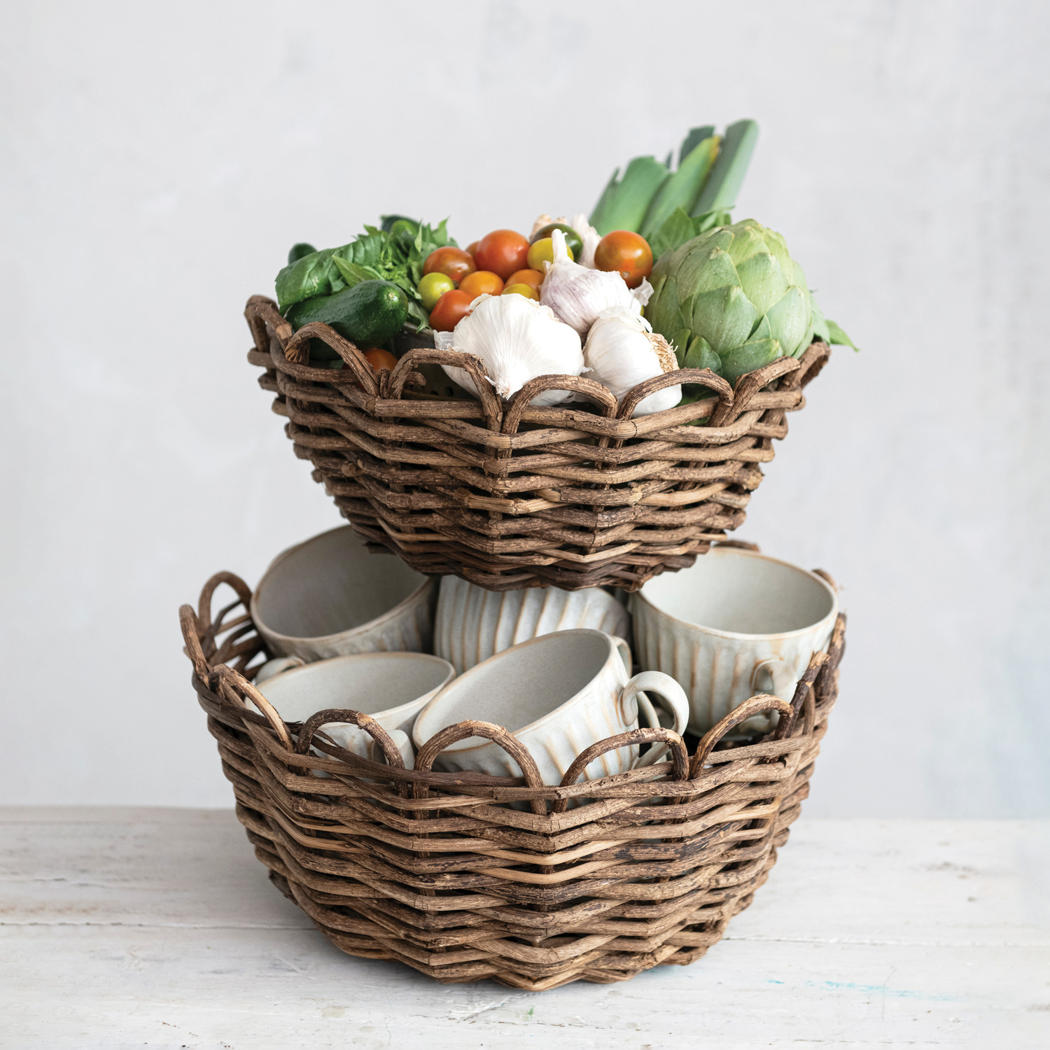 Woven Vine Baskets w/ Scalloped Edge, Set of 2