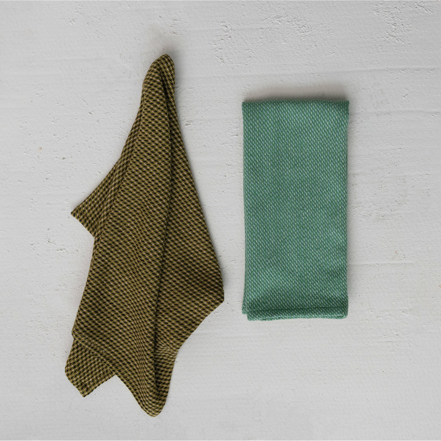 28"L x 18"W Cotton Waffle Weave Tea Towels, Teal & Olive Color, Set of