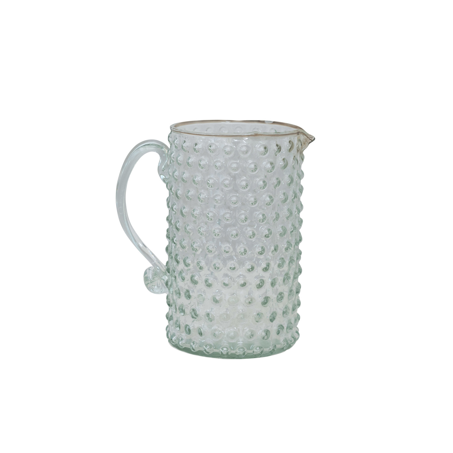 63/4"L x 41/4"W x 71/4"H 42 oz. HandBlown Glass Hobnail Pitcher
