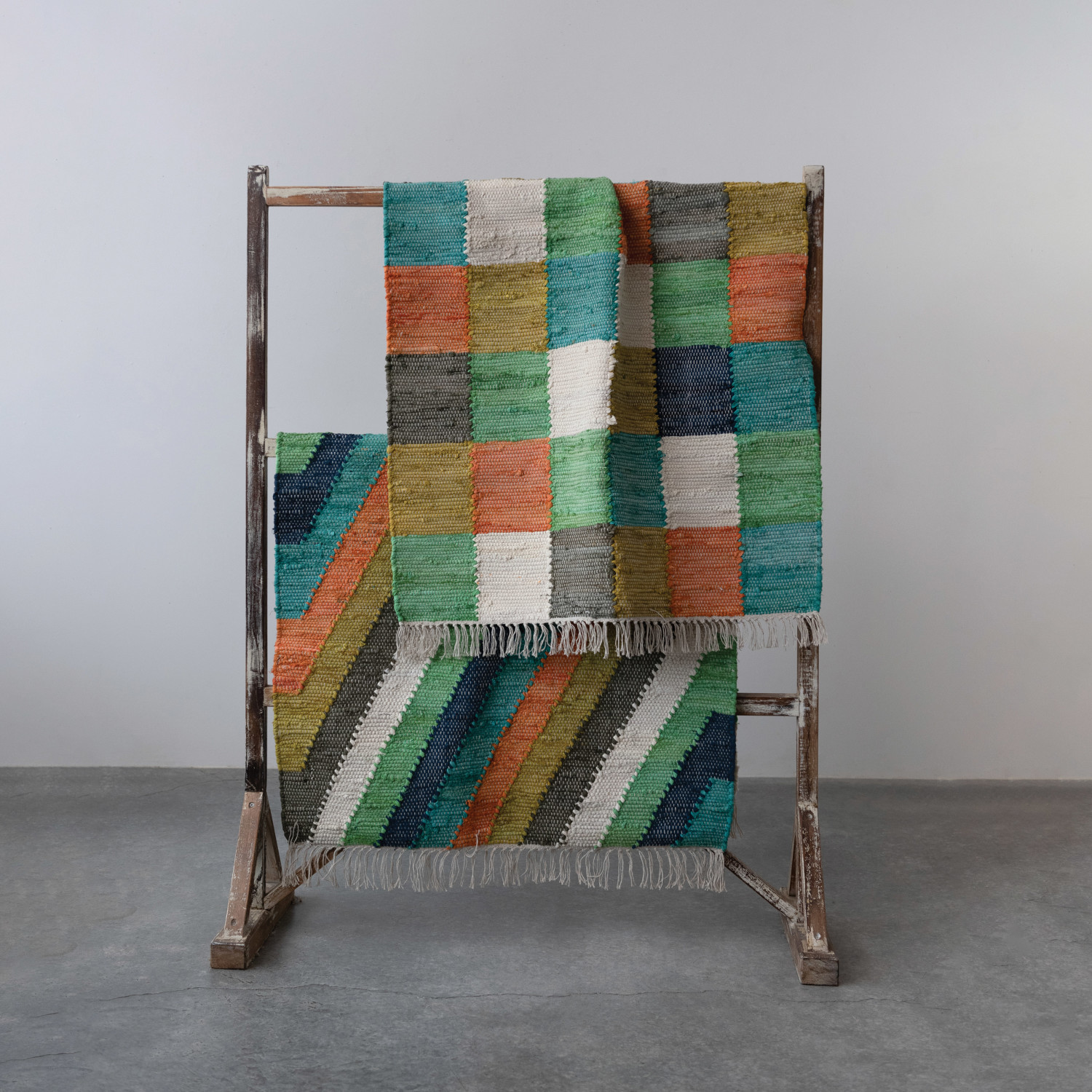 HandWoven Cotton Dhurrie Rug w/ Fringe, 2 Styles