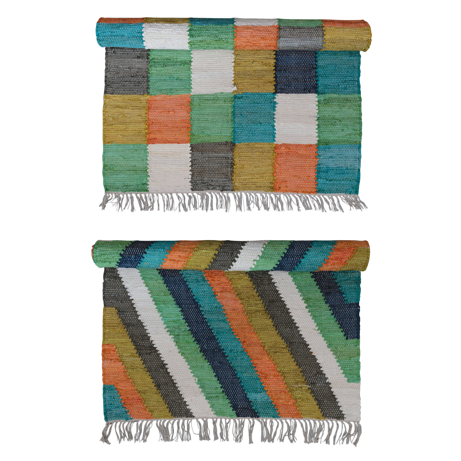 HandWoven Cotton Dhurrie Rug w/ Fringe, 2 Styles