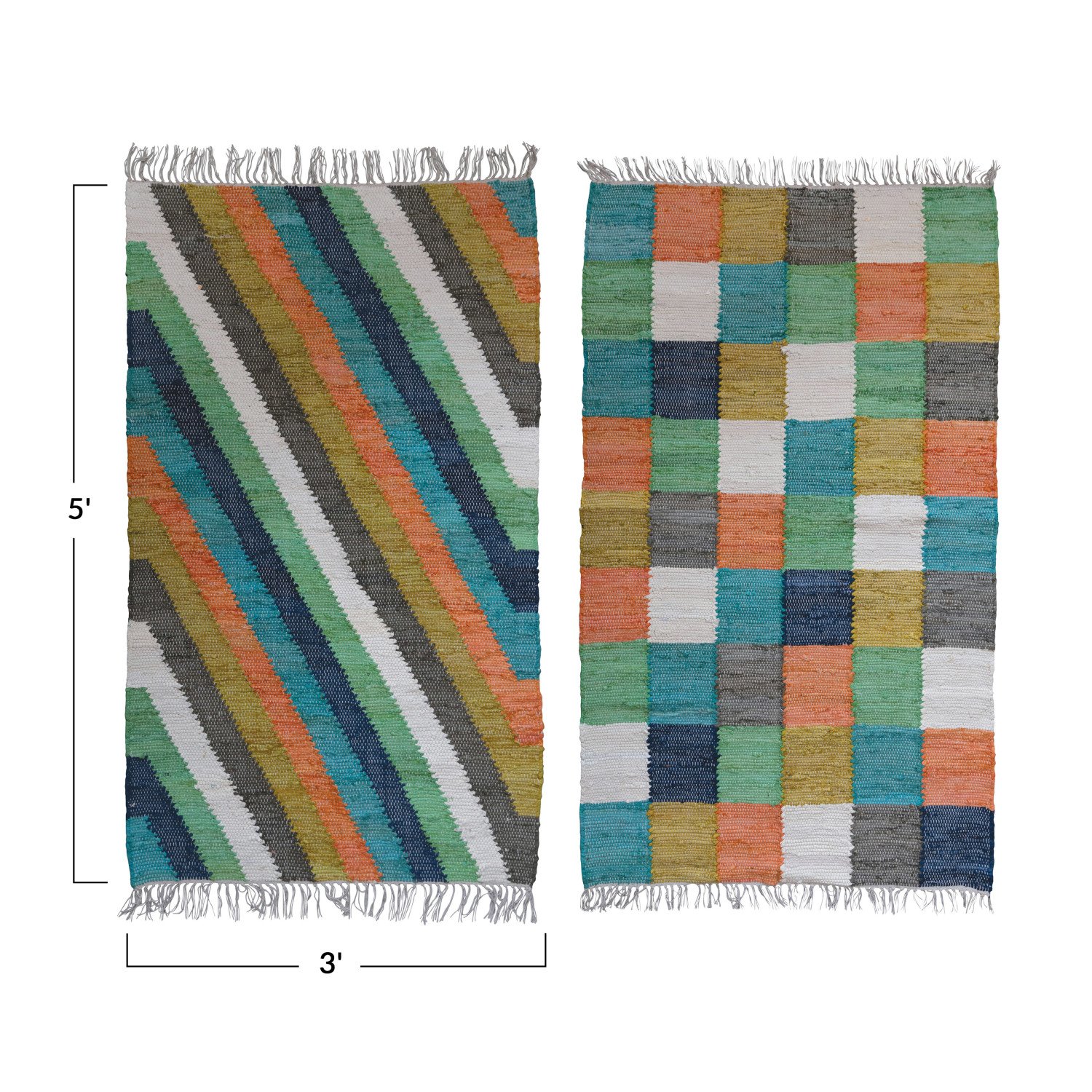 HandWoven Cotton Dhurrie Rug w/ Fringe, 2 Styles