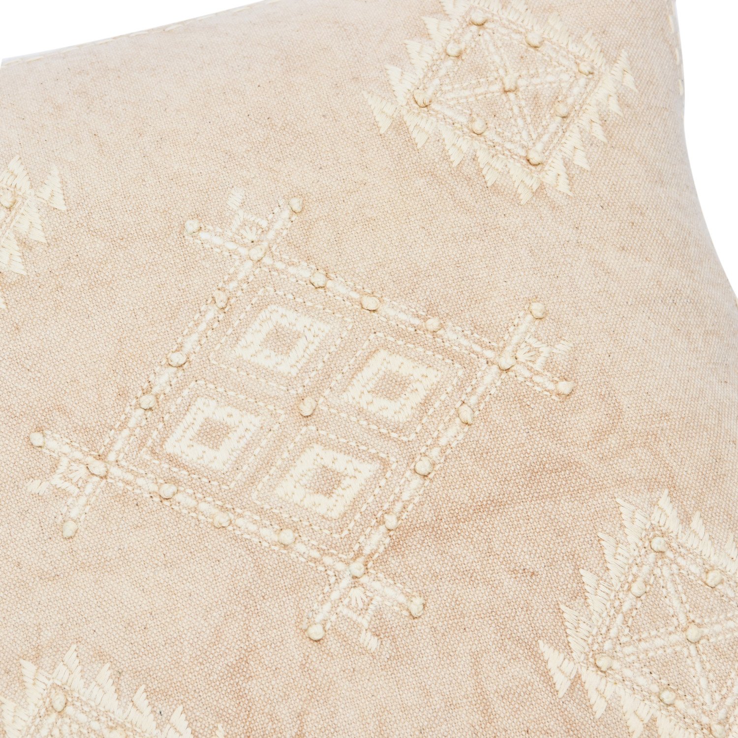18" Square Woven Cotton Pillow w/ Embroidery & French Knots, Polyester