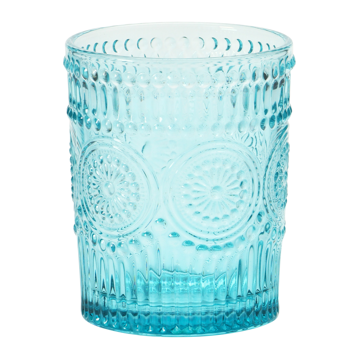 31/4" Round x 4"H 12 oz. Embossed Drinking Glass, 4 Colors