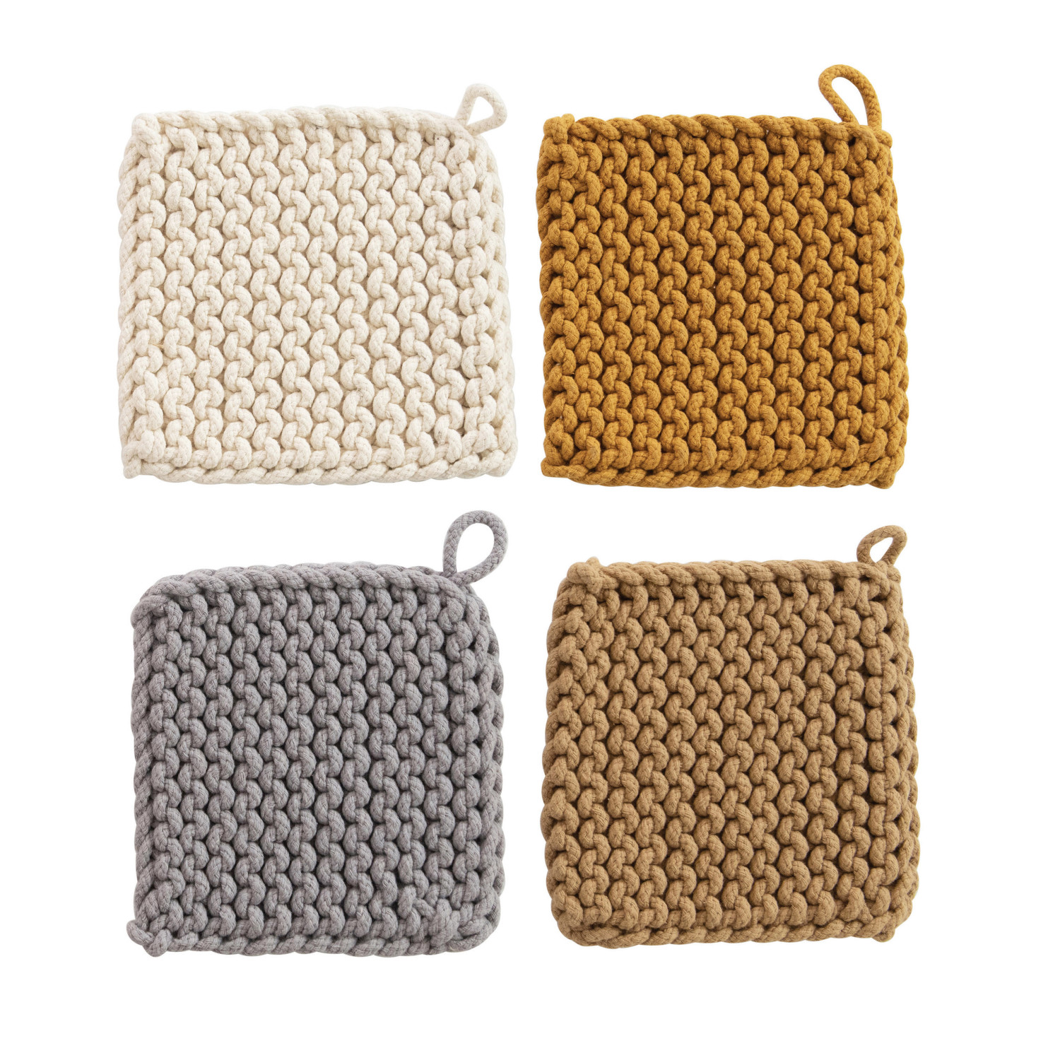 8" Square Cotton Crocheted Pot Holder, 4 Colors