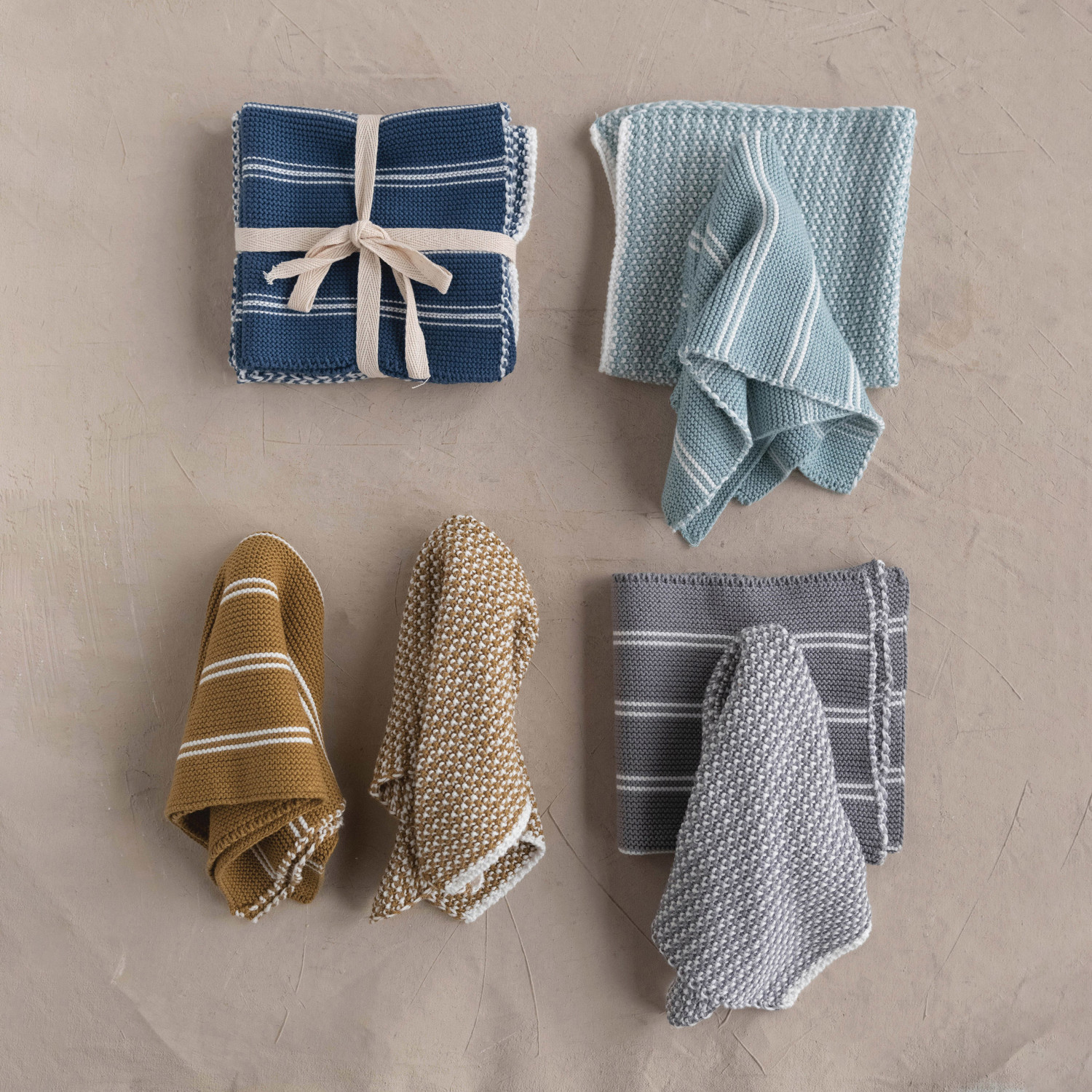Creative Co-op Cotton Knit Dish Cloths in Cotton Bag