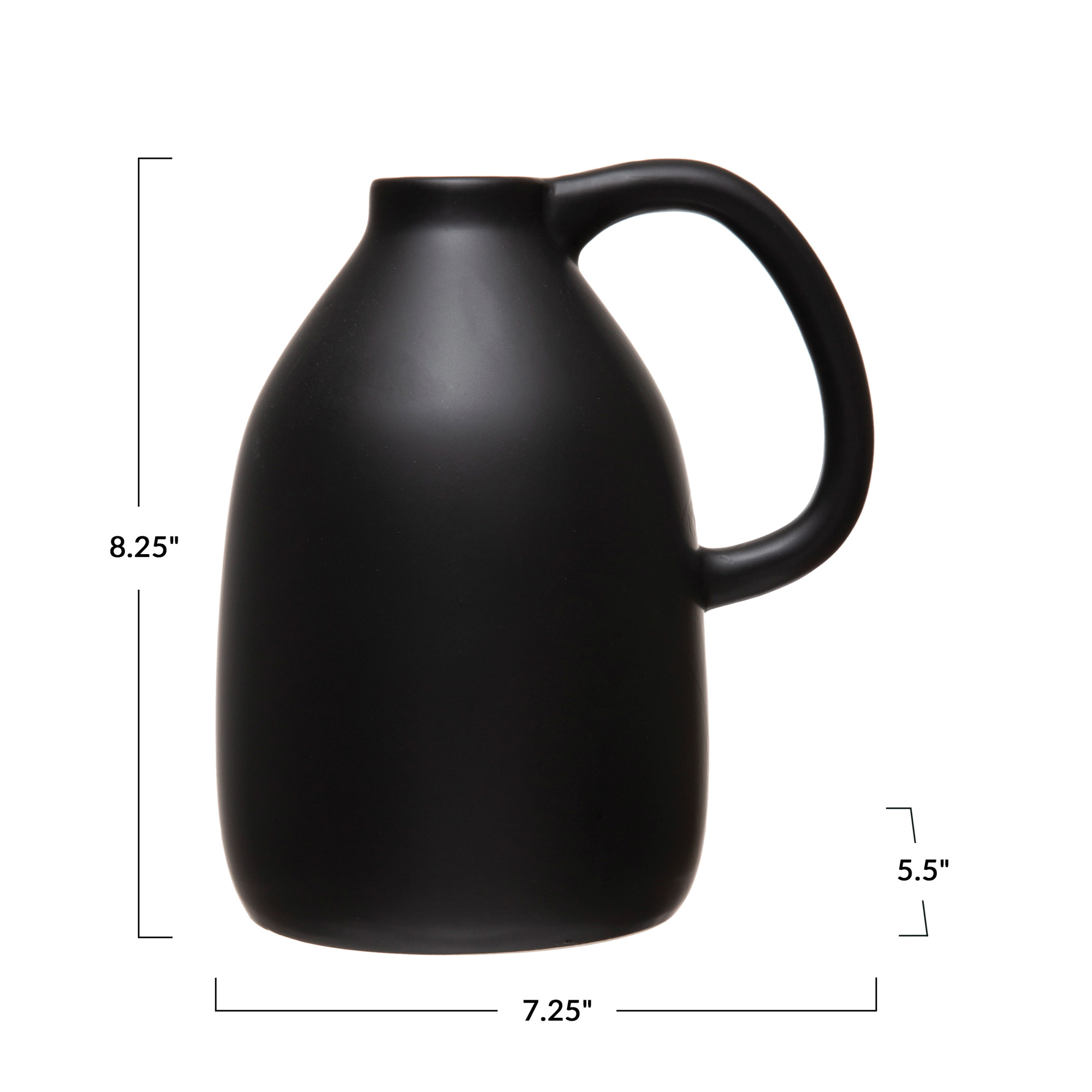 Ceramic Vase with Handle, Matte Black