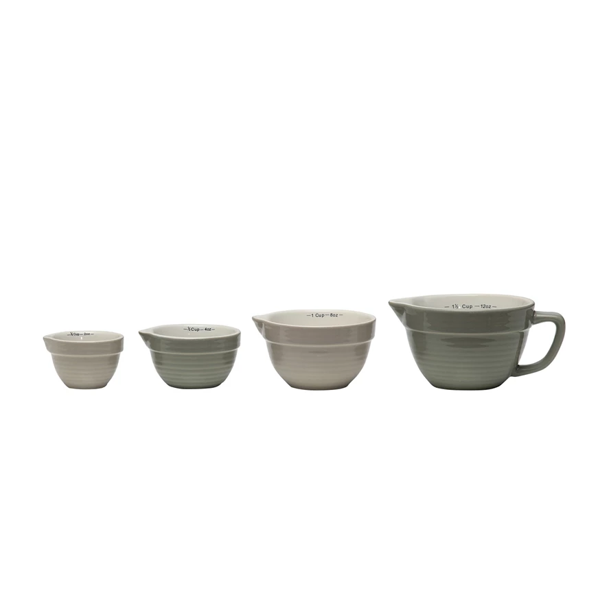 Unique Stoneware Wet or Dry Measuring Cups Set of 4 Gray Grey and