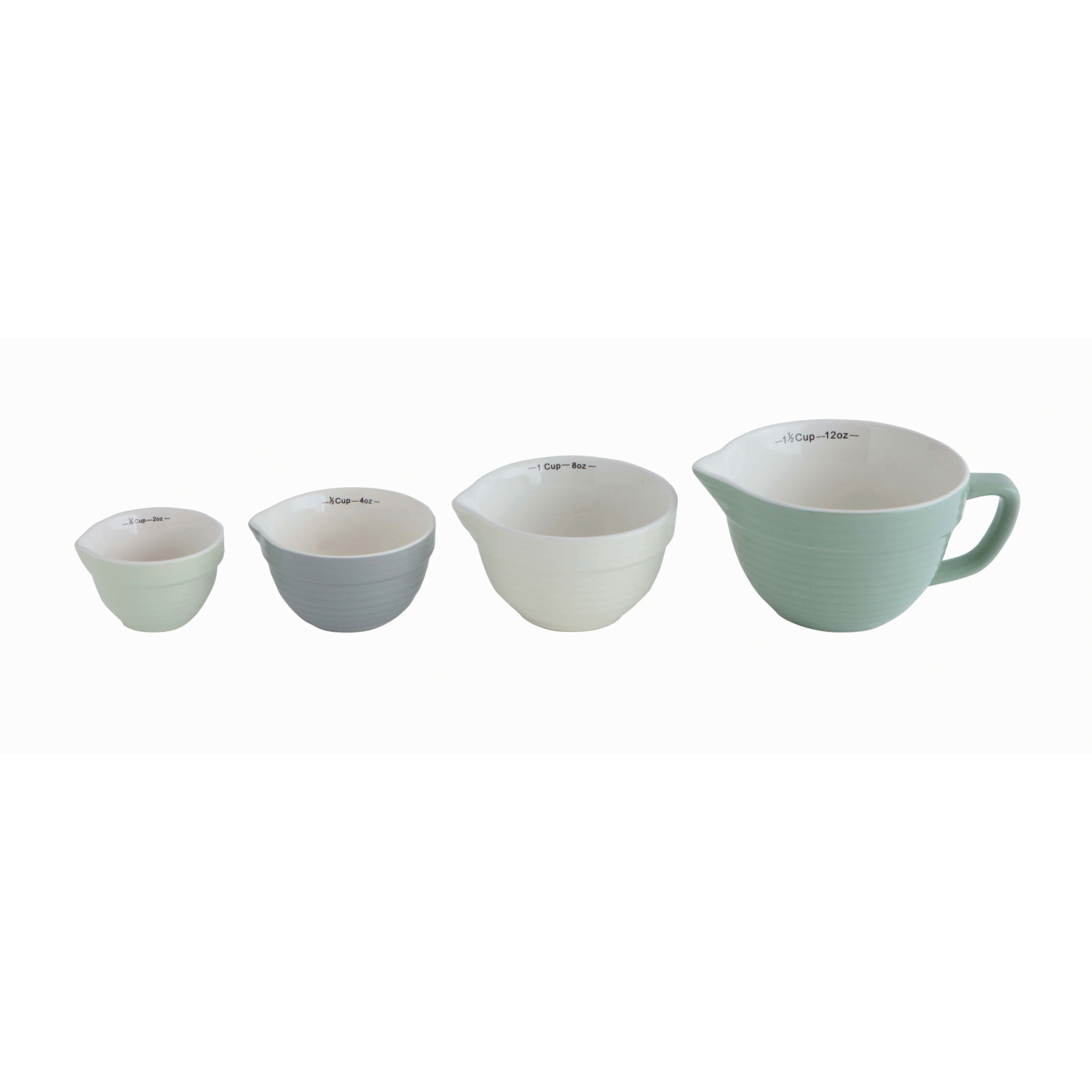 1-1/2, 1, 1/2  1/4 Cup Stoneware Batter Bowl Measuring Cups, Blue, Set of 4
