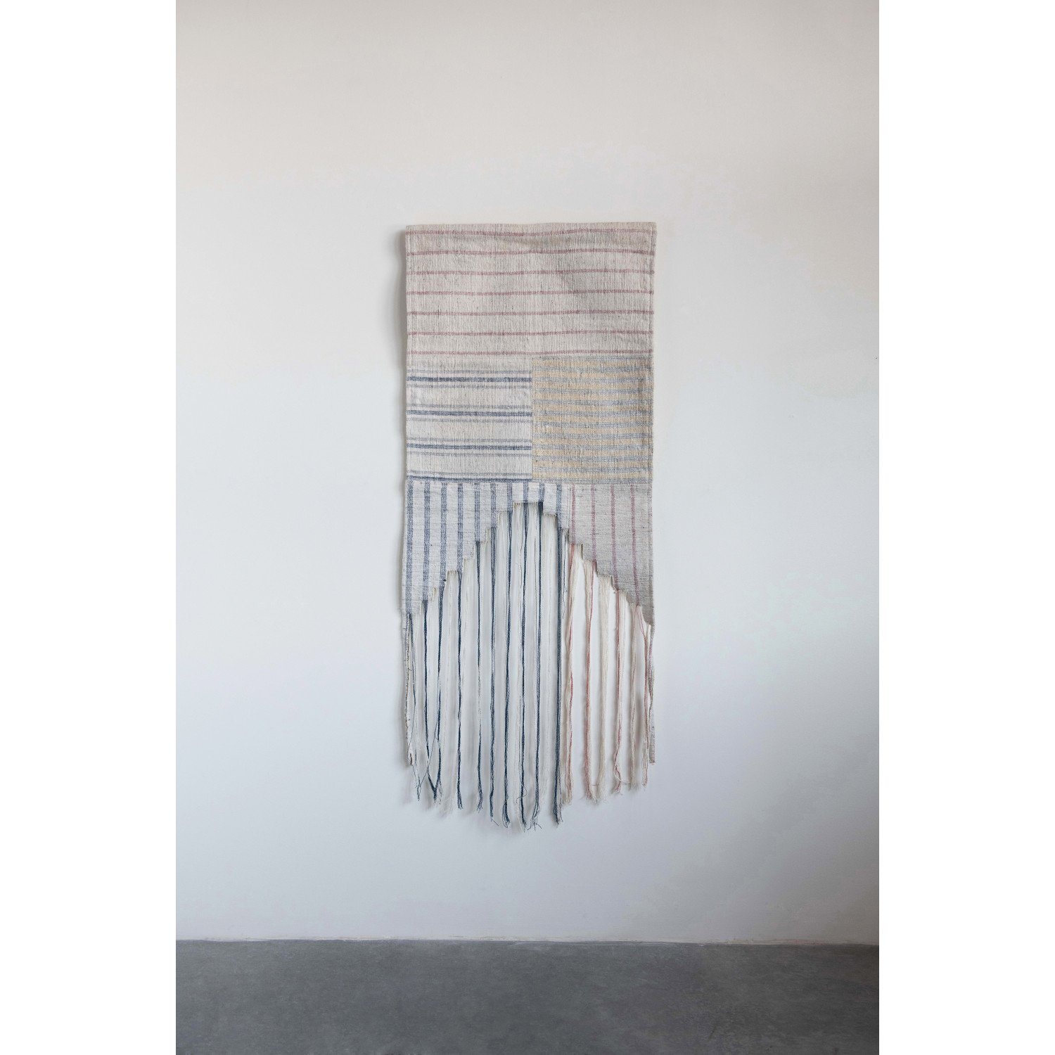 24"W x 50"H Woven Cotton Striped Wall Hanging w/ Fringe, Multi Color