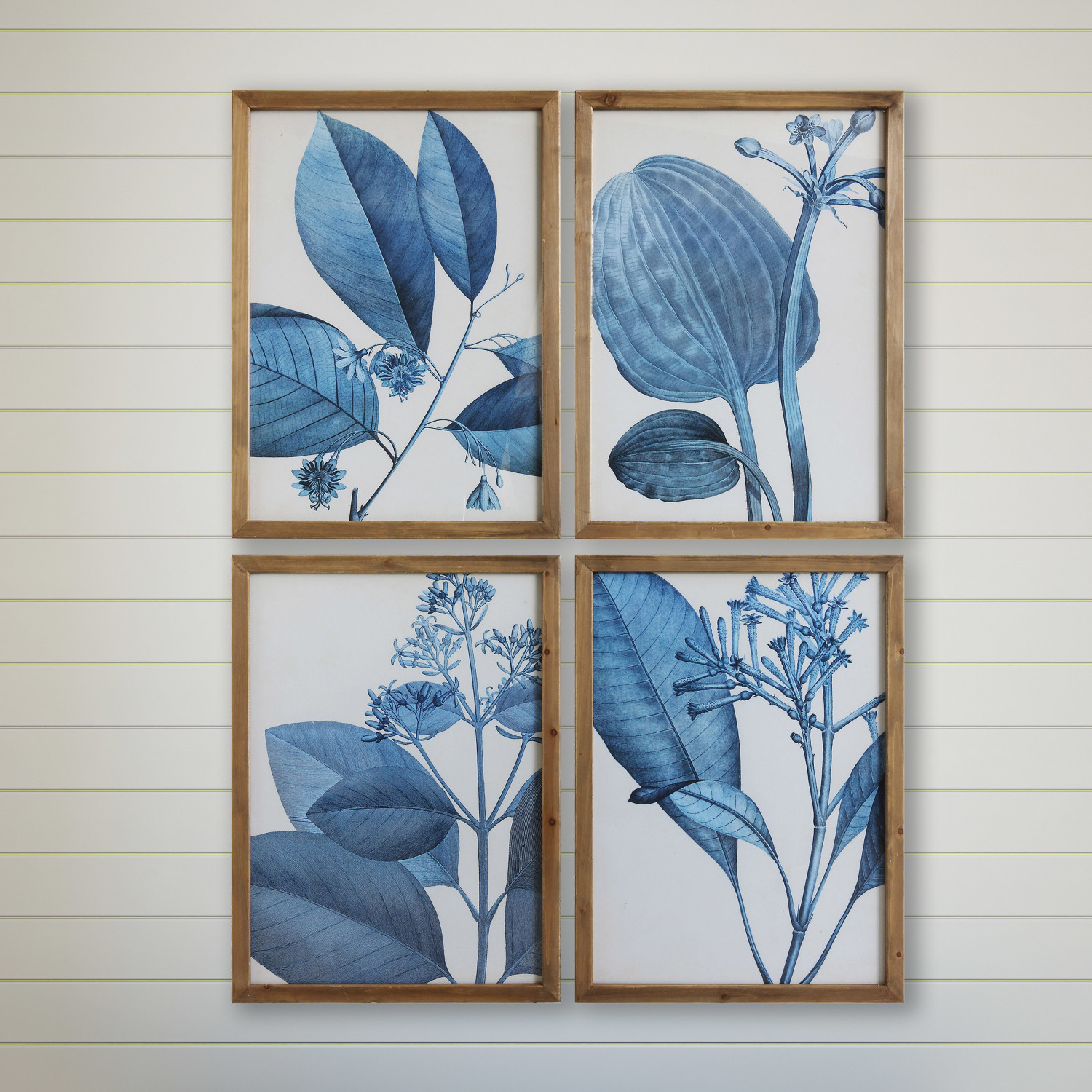 201/2"W x 281/4"H Wood Framed Glass Wall Décor w/ Blue Botanical