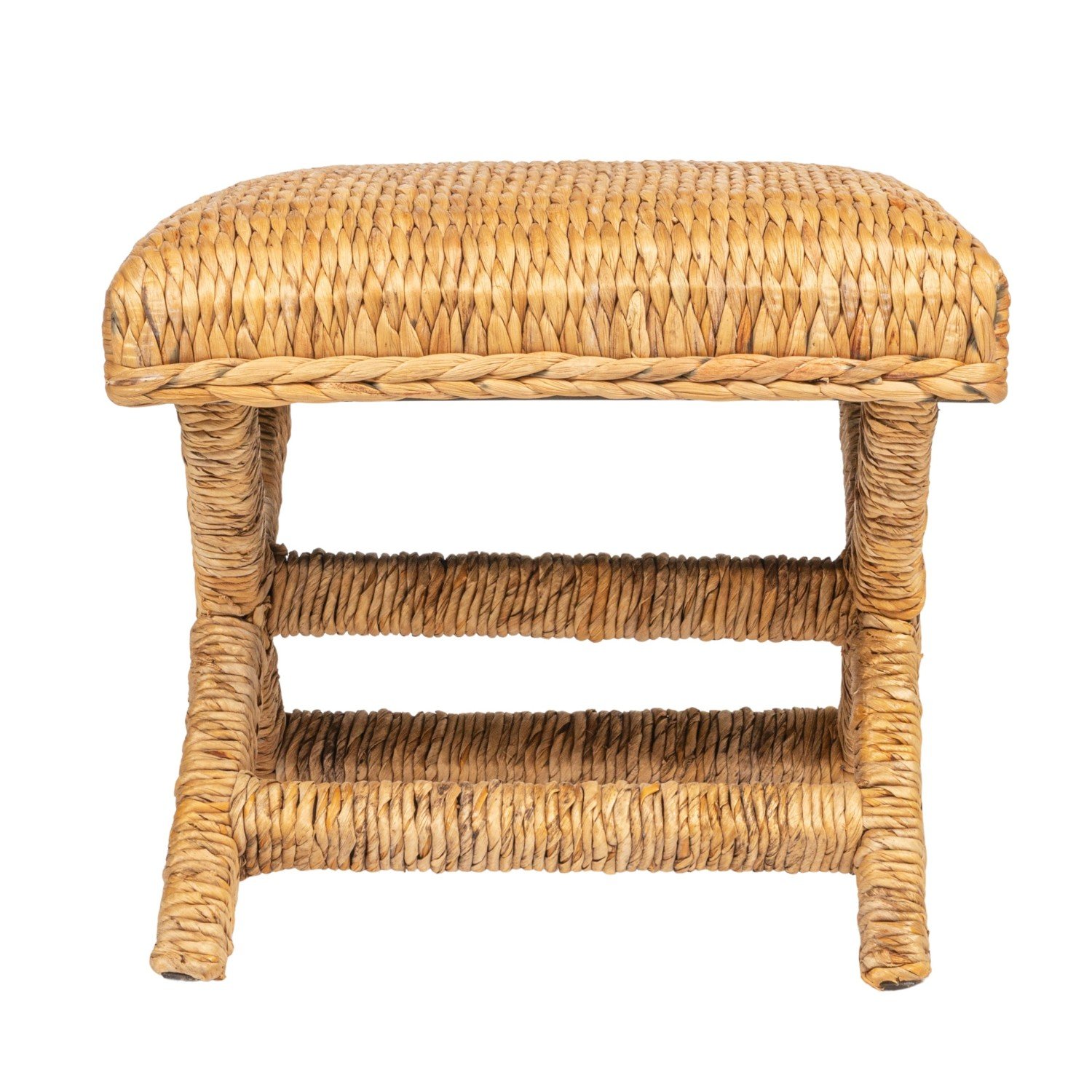 Woven Water Hyacinth and Wood Stool