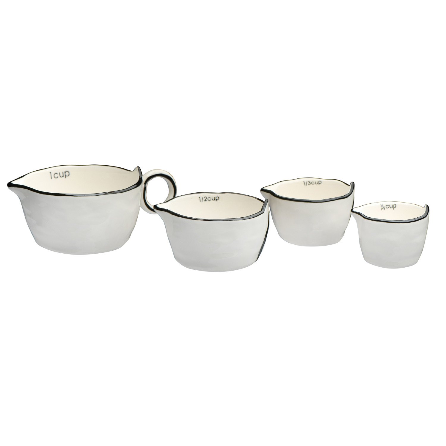 Stoneware Measuring Cups White With Black Rim Set Of 4 - Nadeau