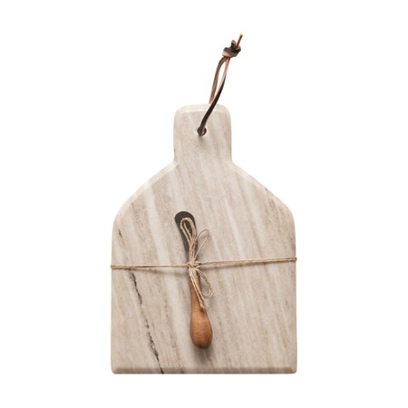Creative Co-op Round Small Suar Wood Cutting Board with Handle, Natural