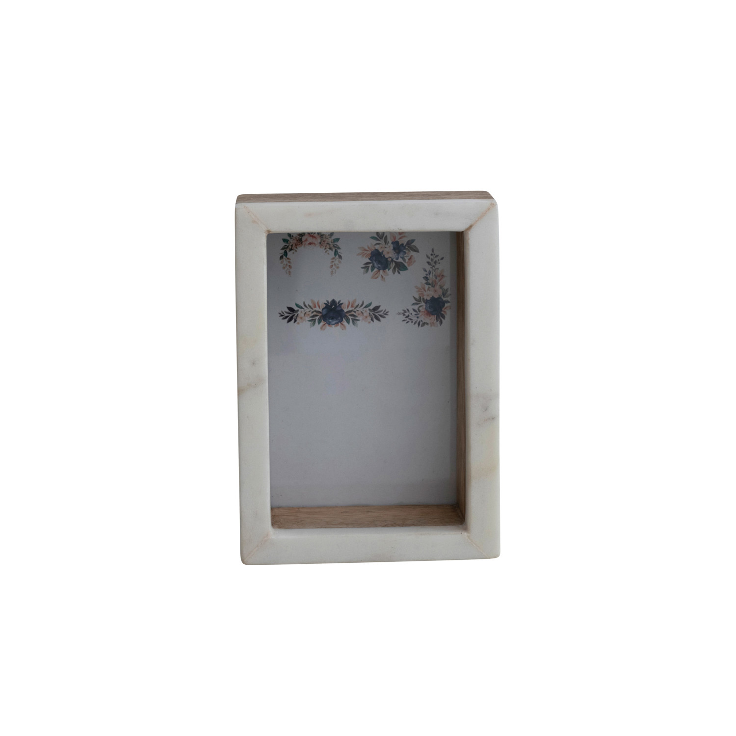 Marble & Mango Wood Shadow Box Photo Frame, White & Natural (Holds 4" x