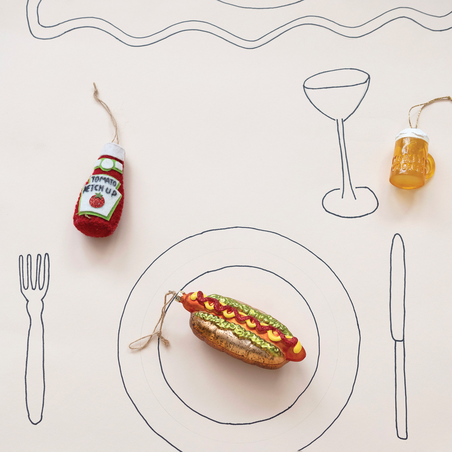 4"H Fabric Ketchup Bottle w/ Glitter, Multi Color