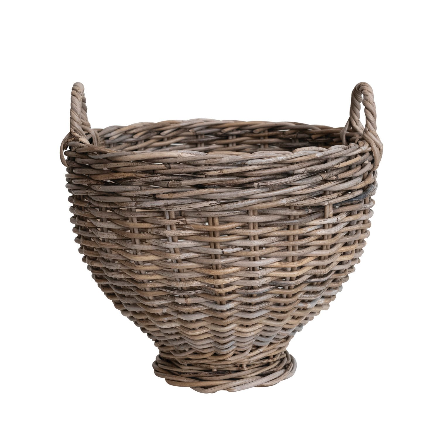 HandWoven Rattan Footed Basket w/ Handles, Natural