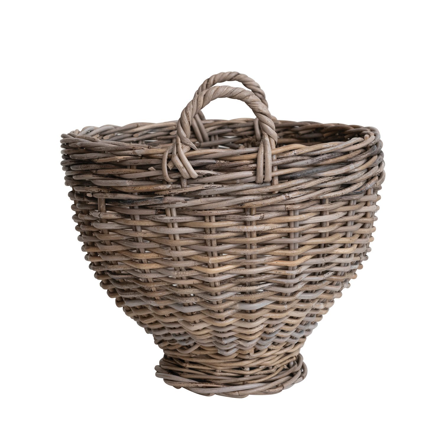 HandWoven Rattan Footed Basket w/ Handles, Natural