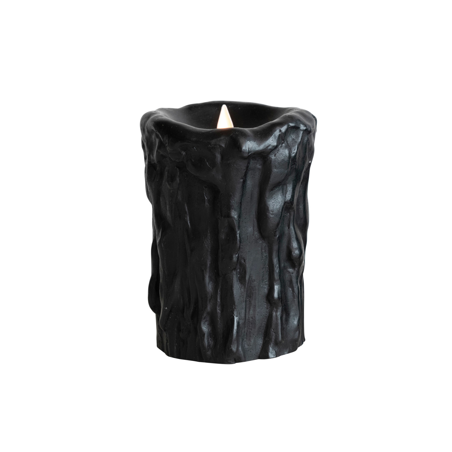 4" Round x 5"H Flameless LED Wax Pillar Candle w/ 6 Hour Timer, Black