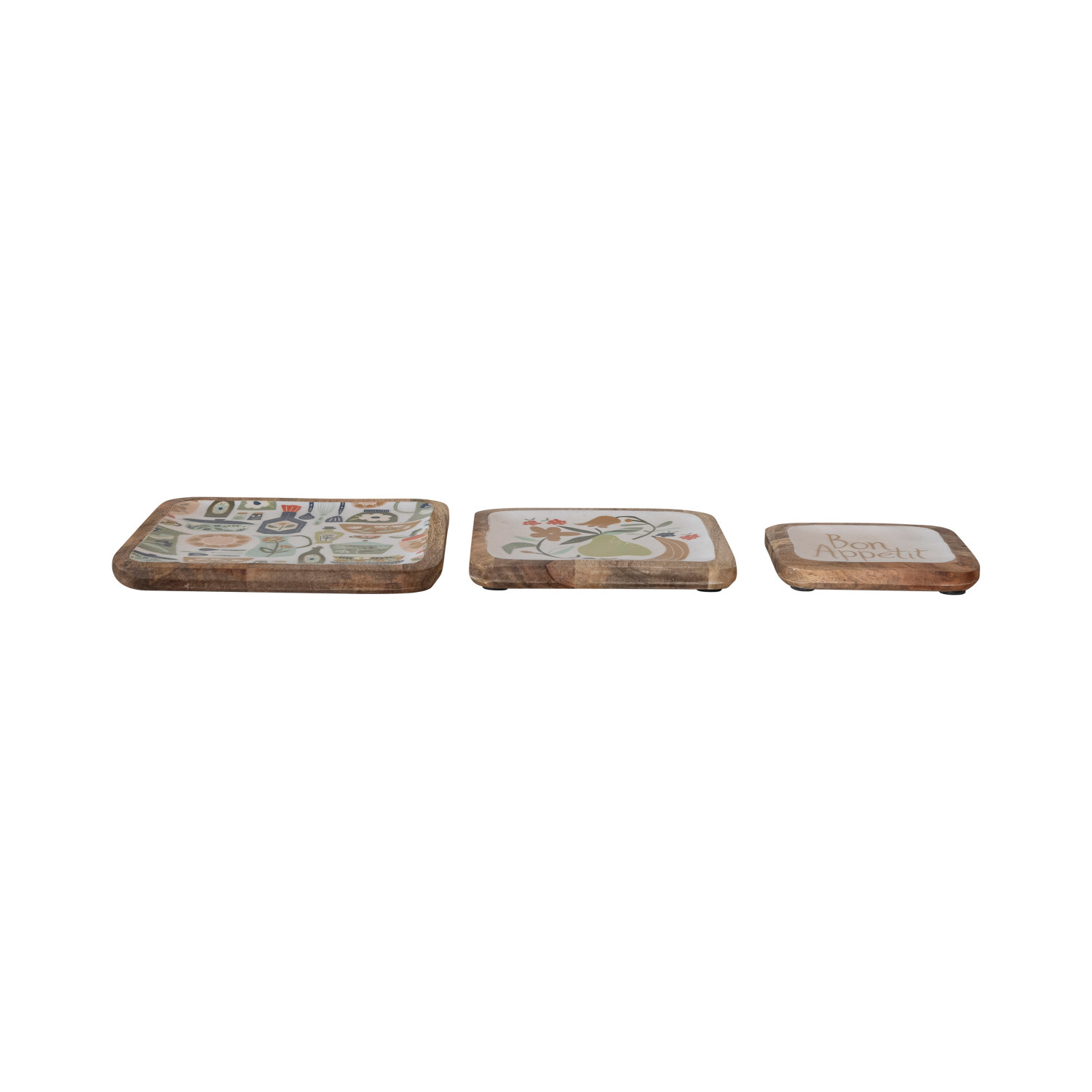 10" Square, 8" Square & 61/4" Square Enameled Mango Wood Trays w