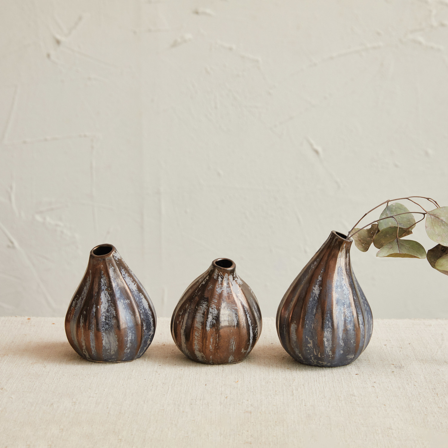 Stoneware Fig Shaped Vases, Set of 3 (Each One Will Vary)