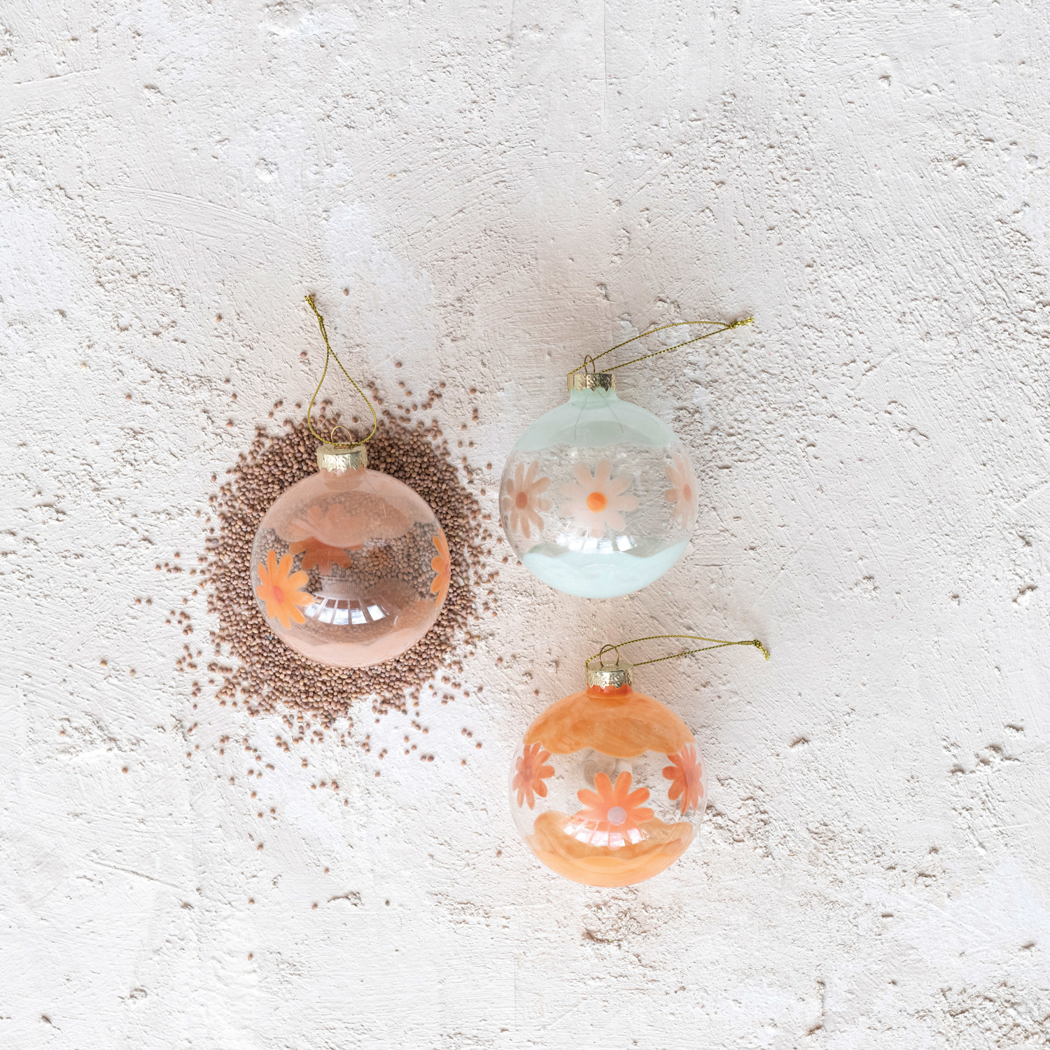 HandPainted Glass Ball Ornament w/ Flowers, 3 Styles