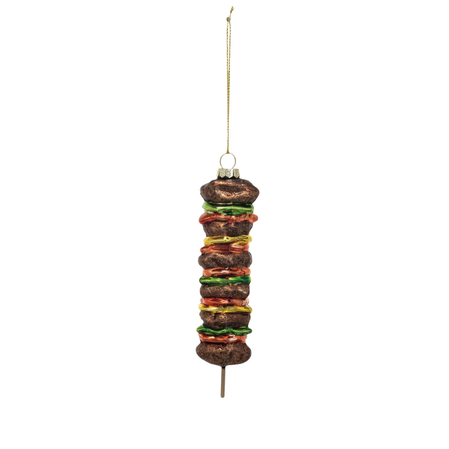 53/4"H Glass Kabob Ornament w/ Glitter, Multi Color