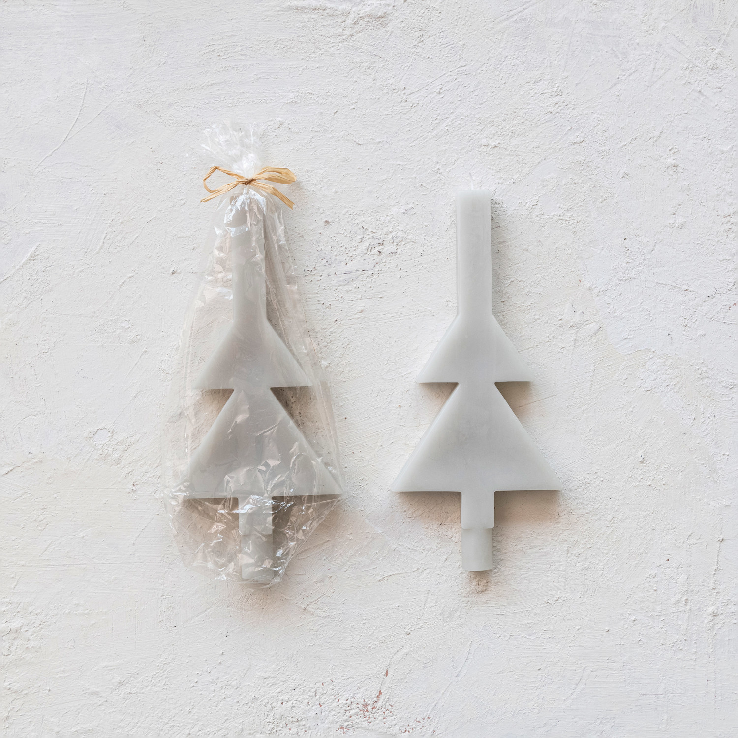 Unscented Tree Shaped Taper Candle, Grey