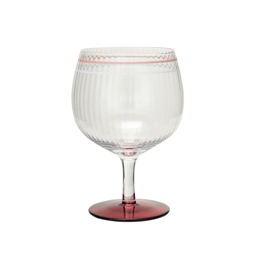 43/4" Round x 61/4"H 20 oz. Vintage Reproduction Stemmed Fluted Wine Glass w/ HandPainted