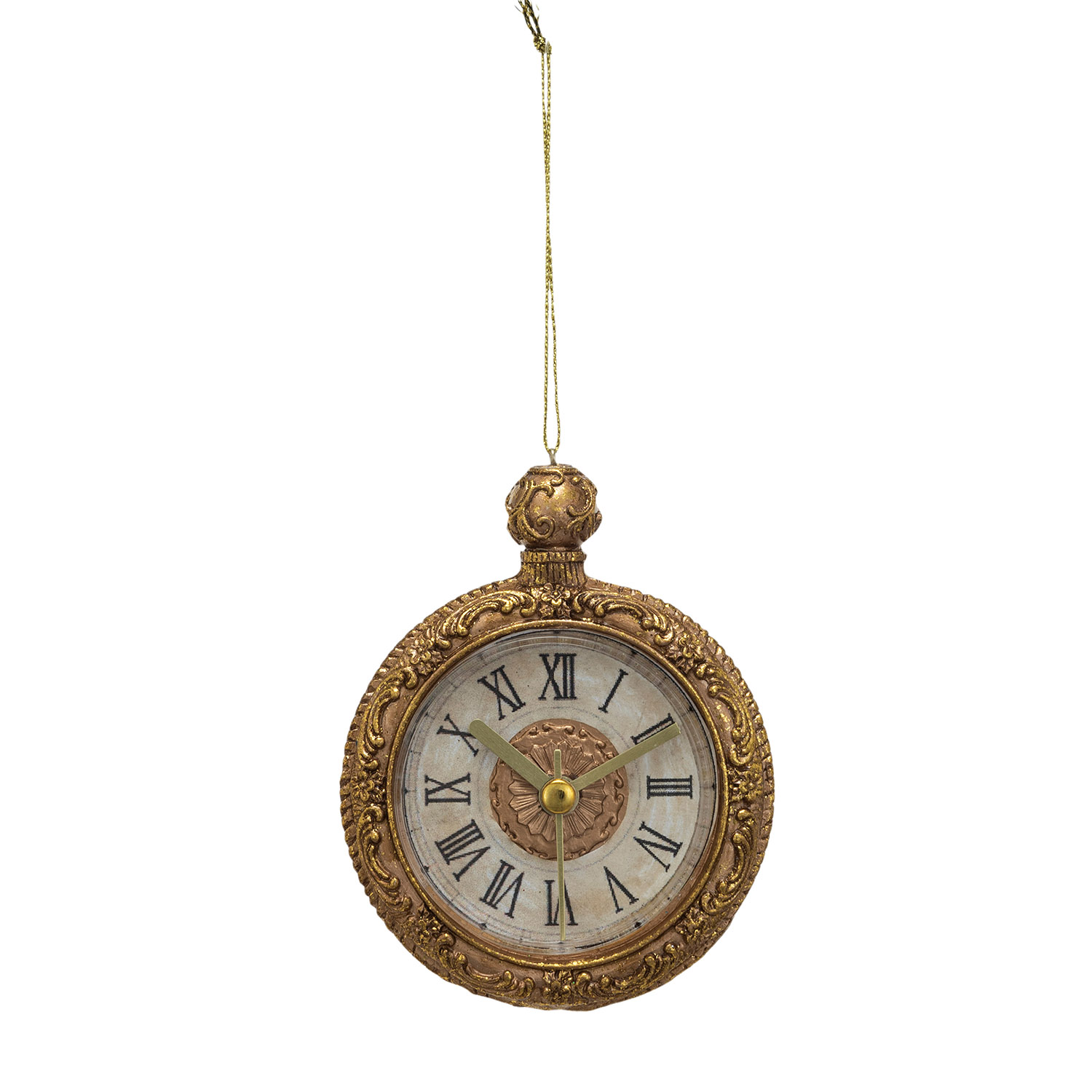 3"W x 4"H Resin Pocket Watch Ornament, Gold Finish