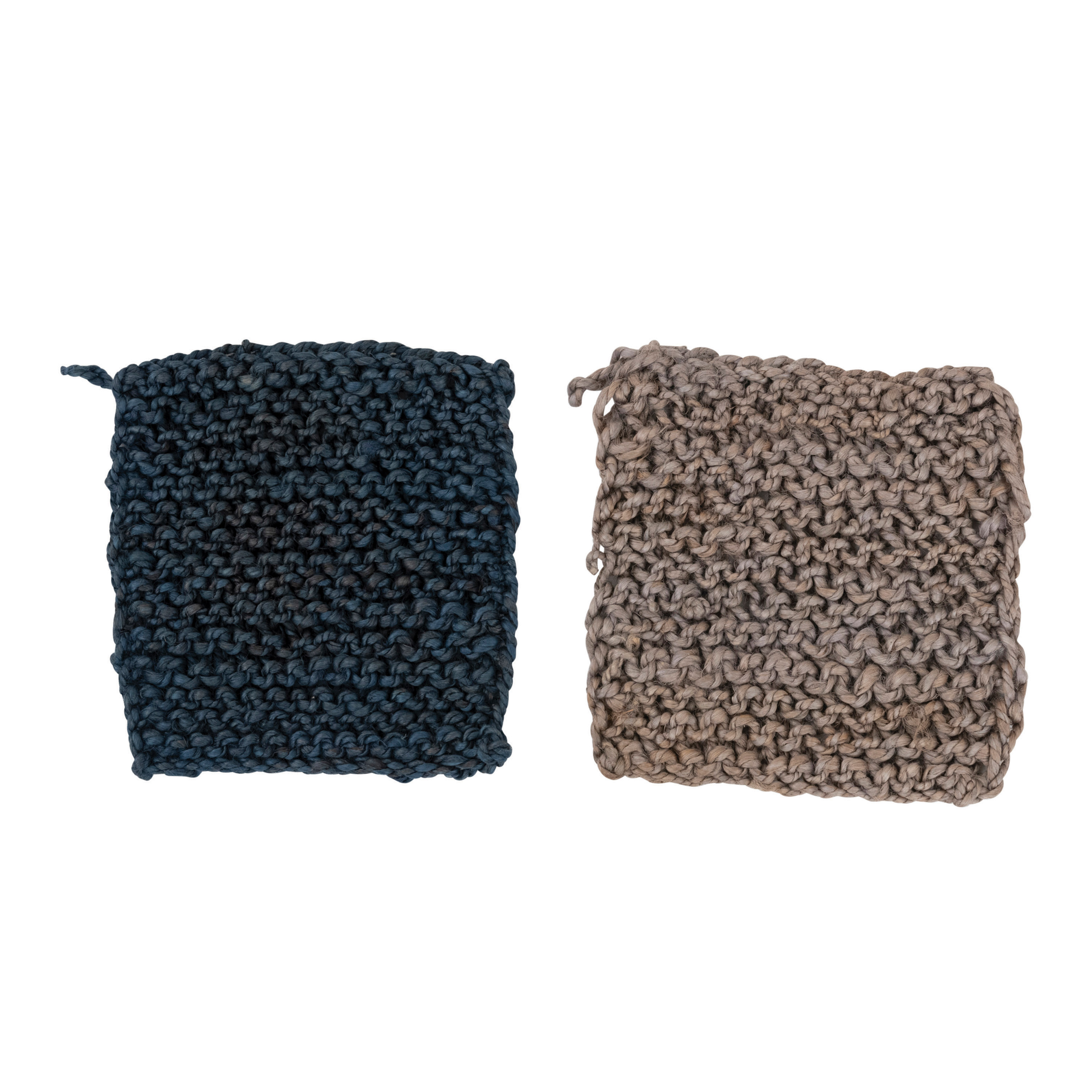 8" Square Jute Crocheted Pot Holder, 2 Colors