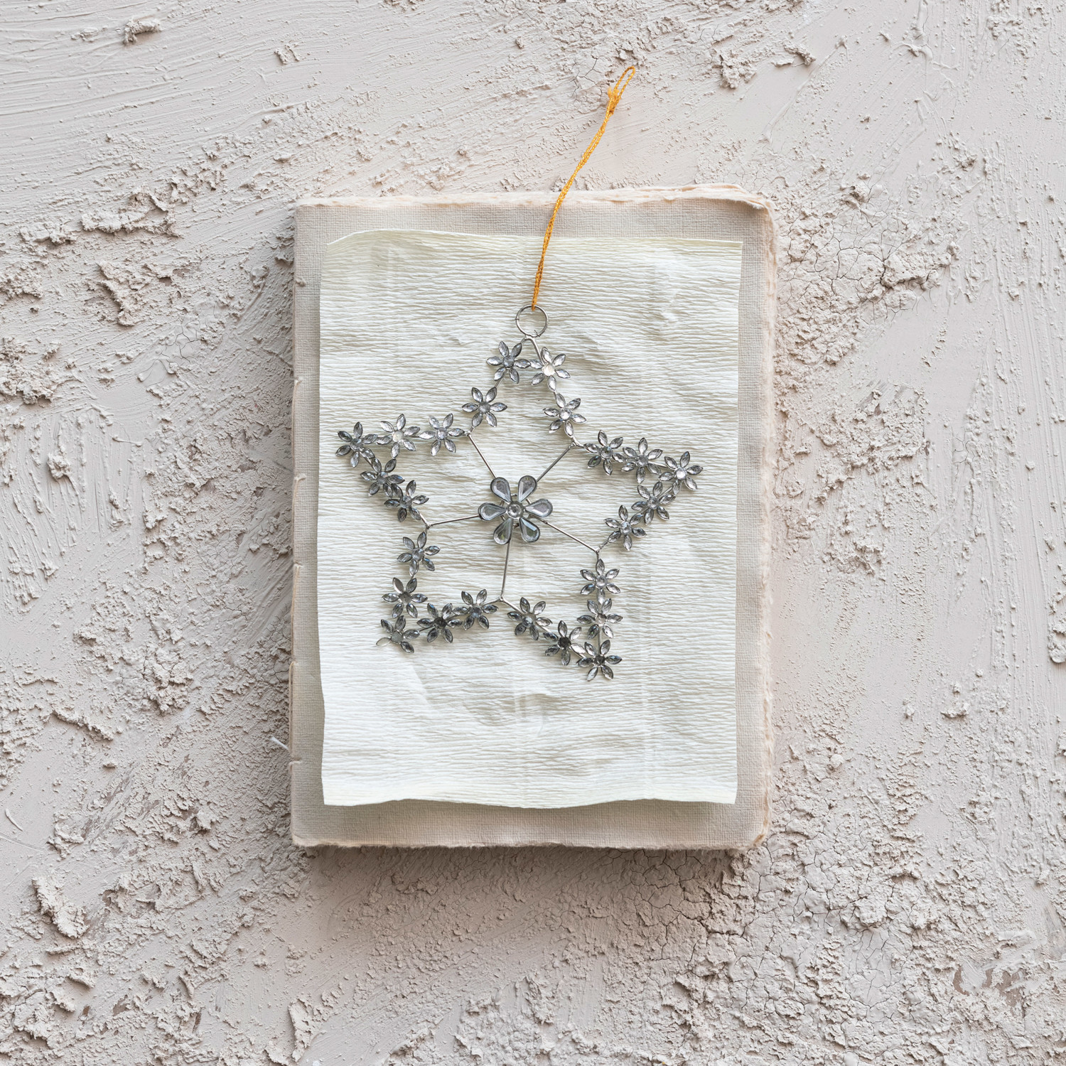 5"L x 5"H Glass Beaded Metal Star Ornament w/ Jeweled Flowers, Silver