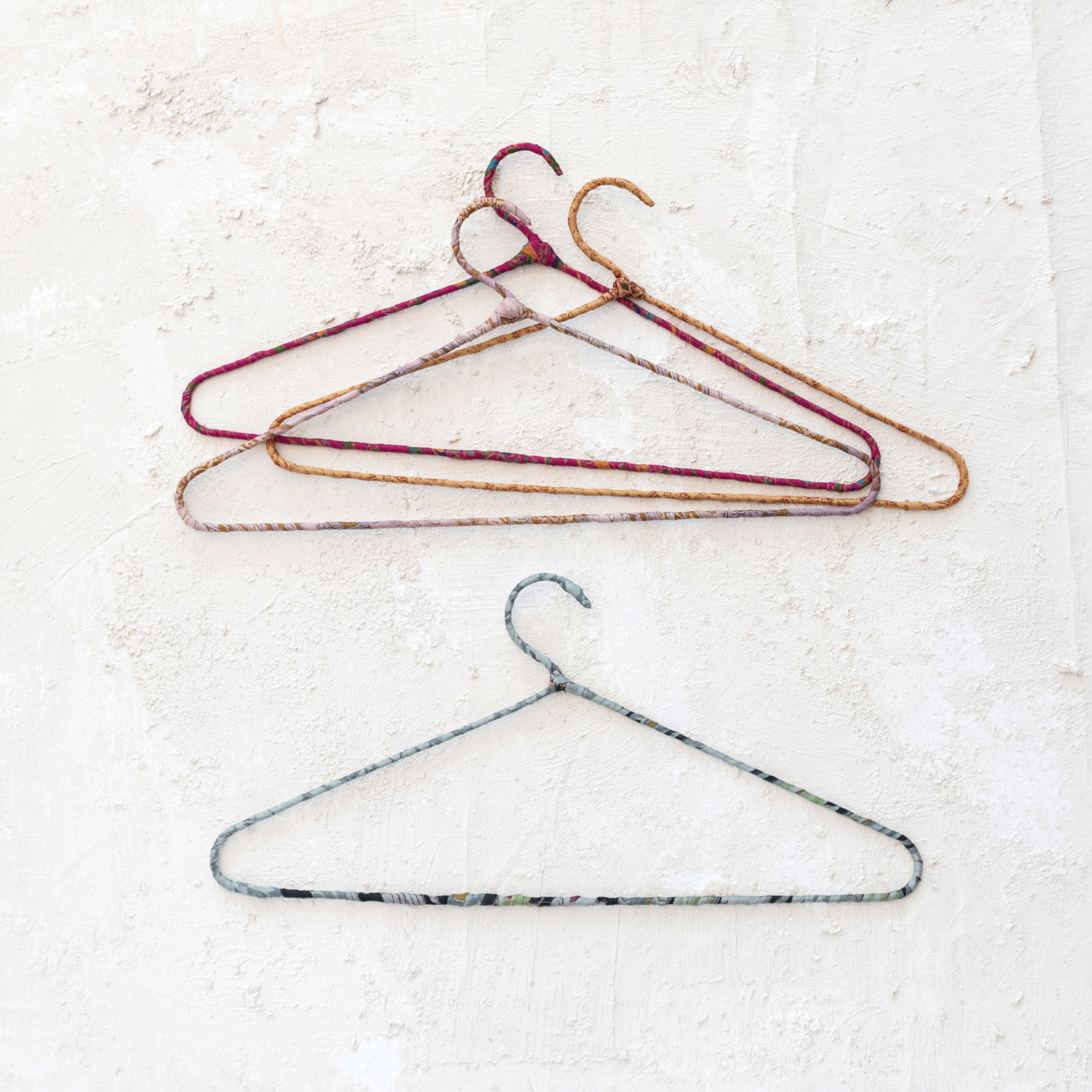 Metal & Vintage Sari Fabric Wrapped Hangers, Set of 6 (Each One Will Vary)