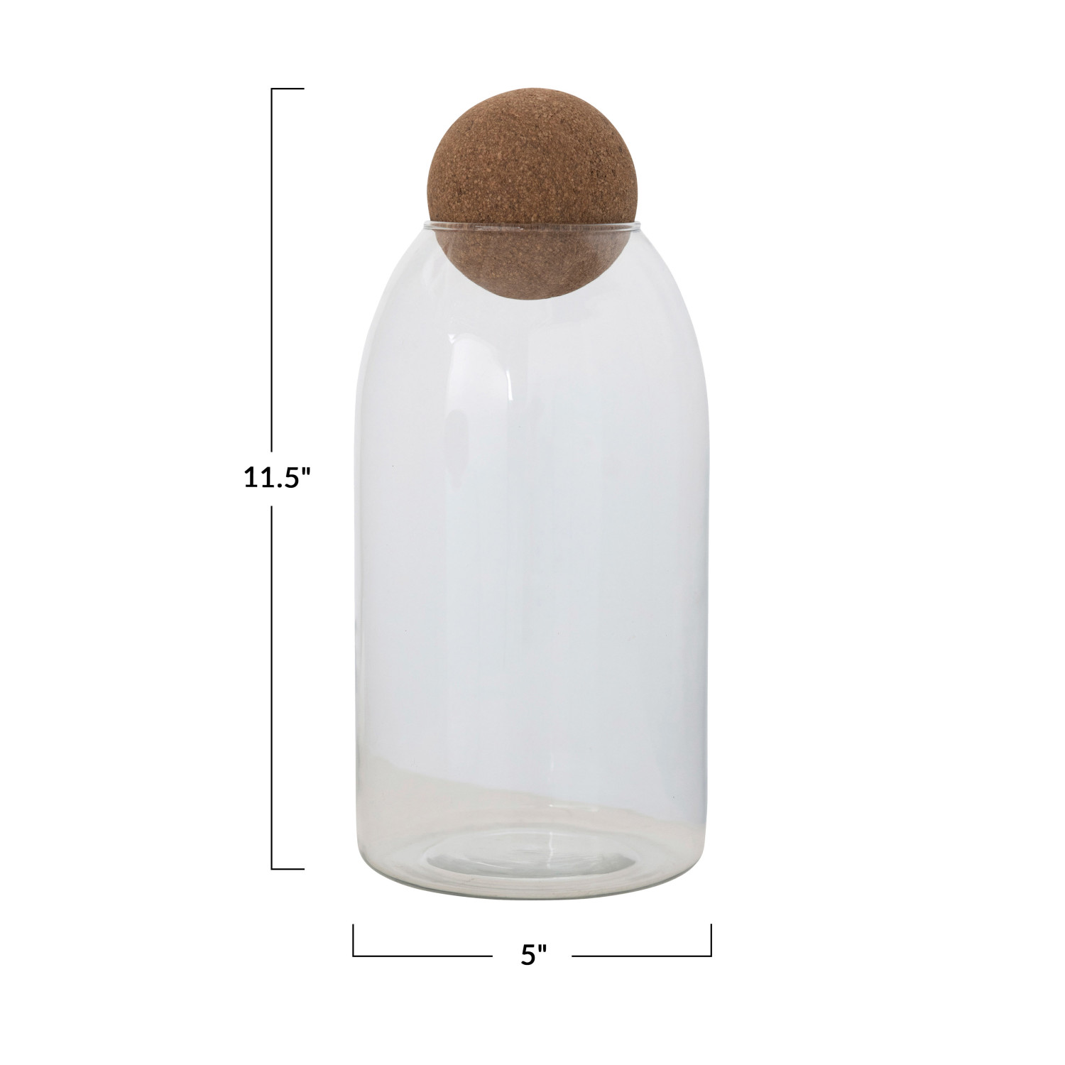 5" Round x 111/2"H Glass Jar w/ Cork Ball Lid